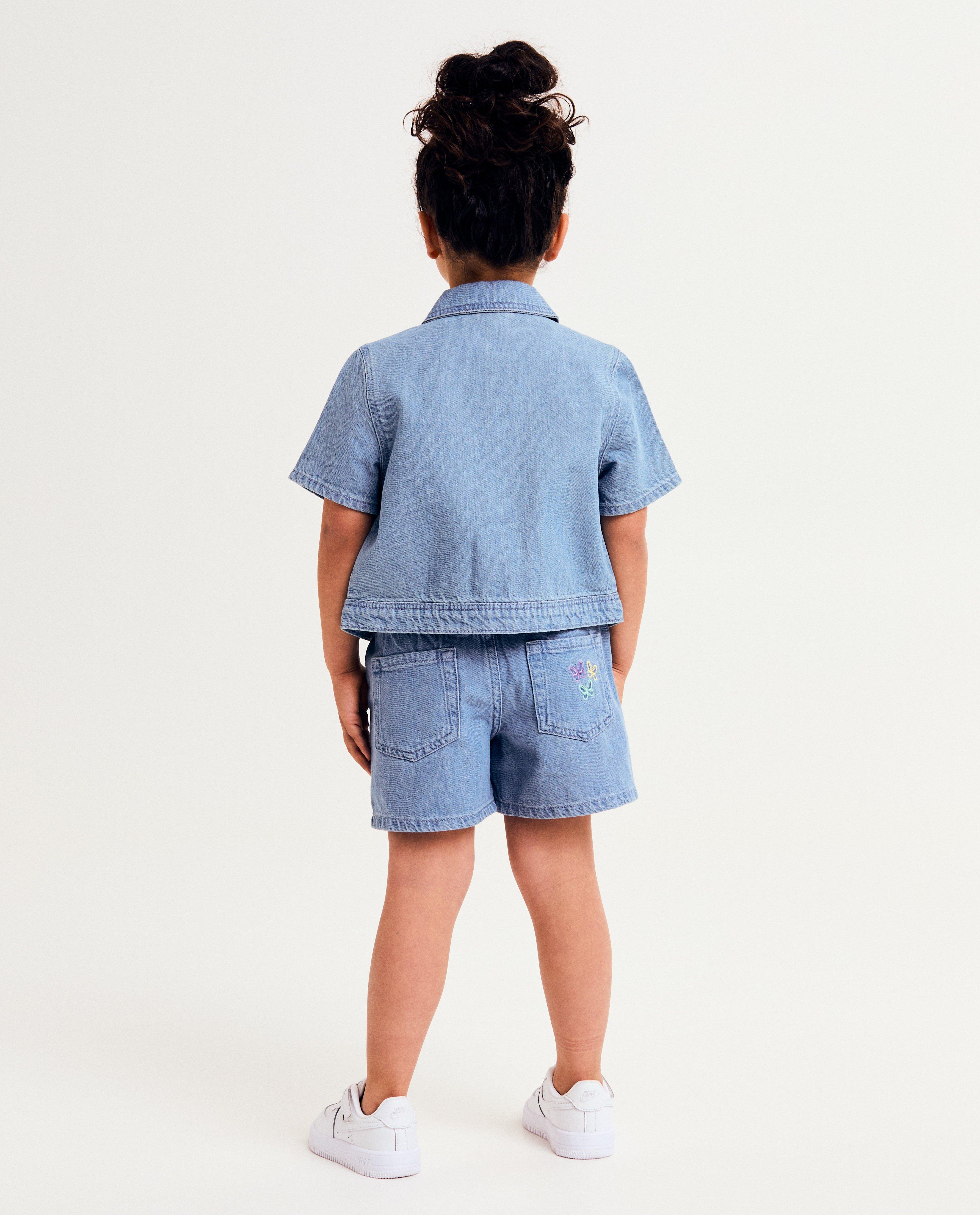 Shorten - Jeansshort met geborduurde vlinders, 98-140