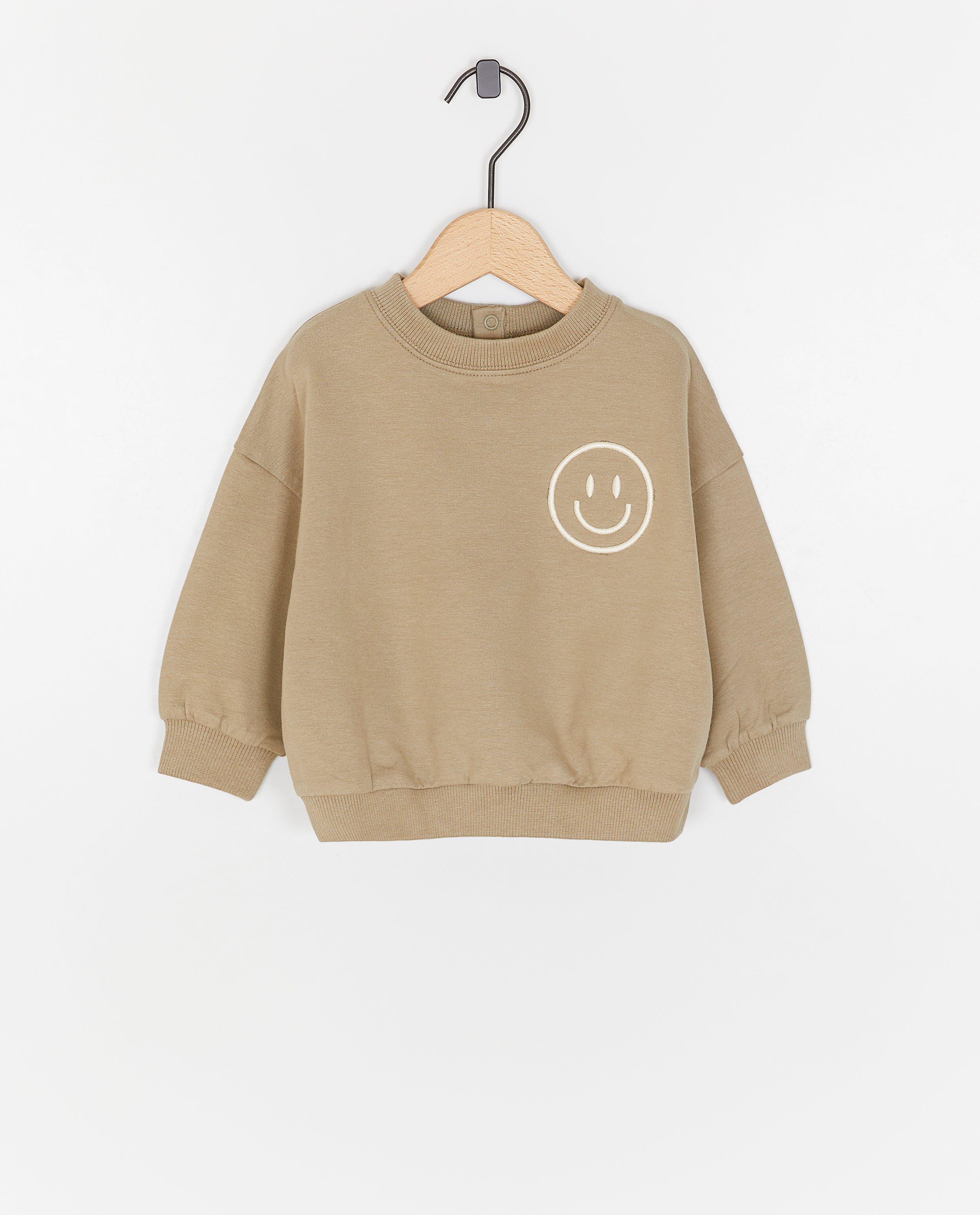 Sweat avec un smiley brod&eacute; - D&eacute;tails du produit - khaki - image num&eacute;ro 1
