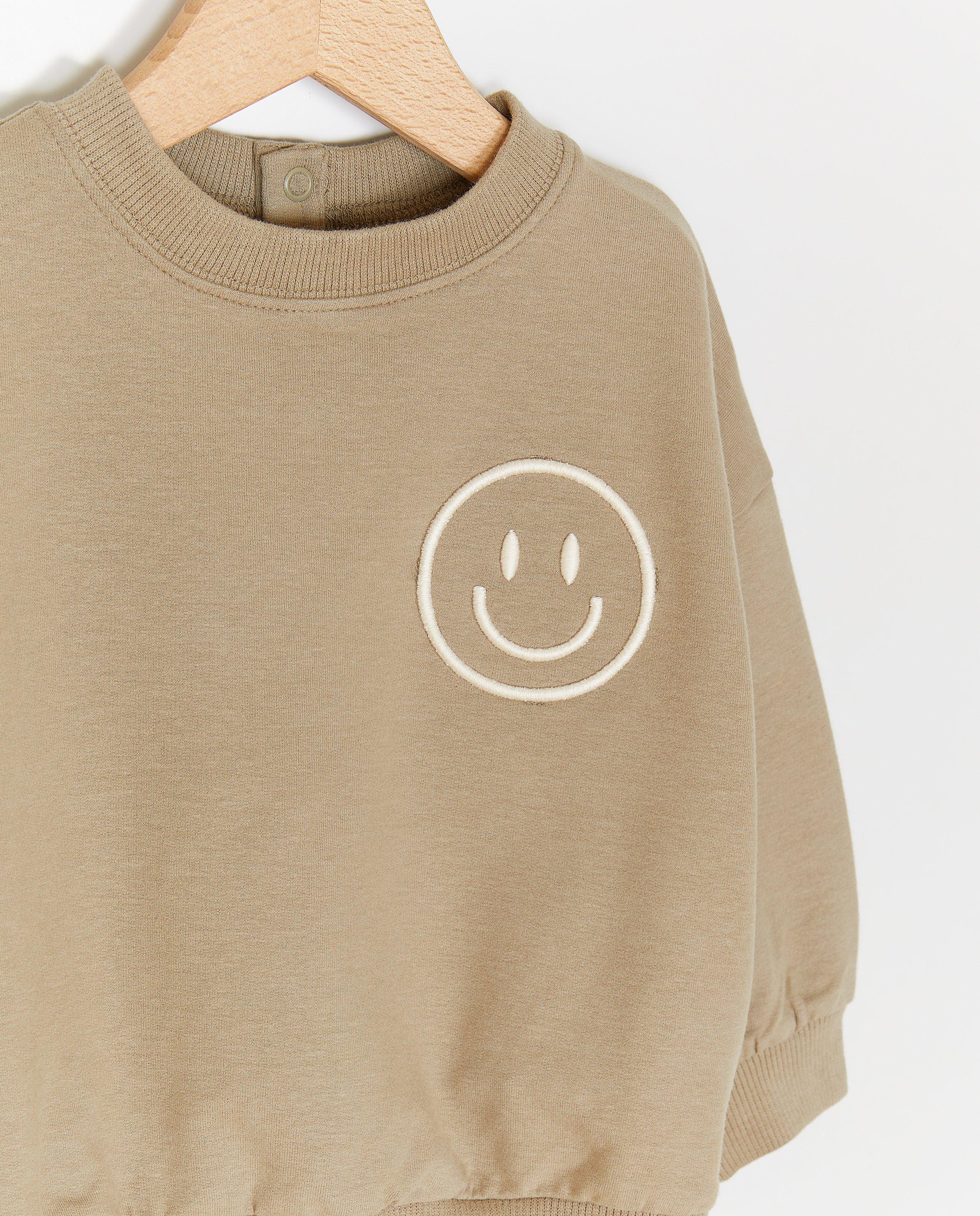 Sweat avec un smiley brod&eacute; - D&eacute;tails du produit - khaki - image num&eacute;ro 3