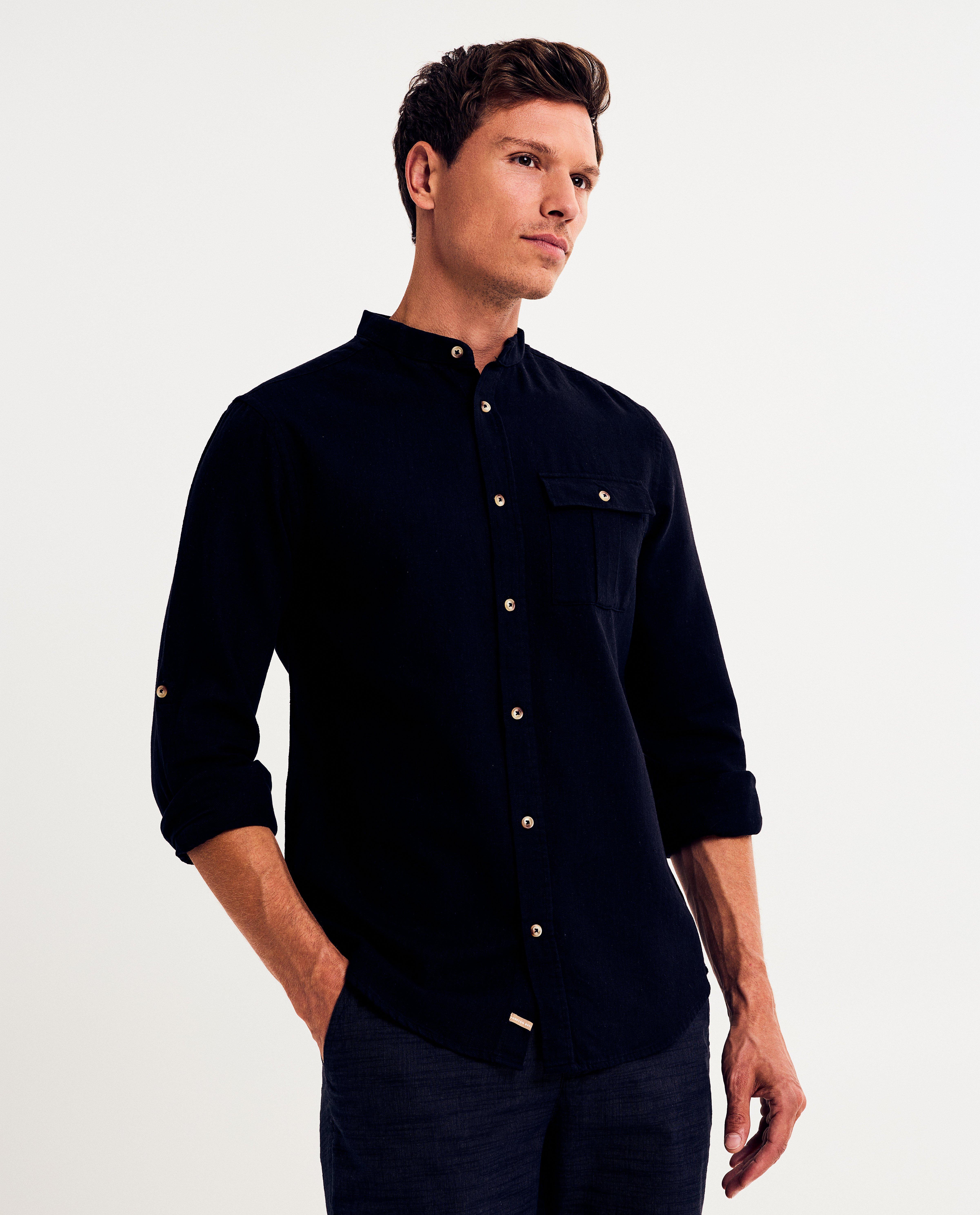 Hemd met linnen, slim fit - Product Detail - zwart - afbeelding nummer 1