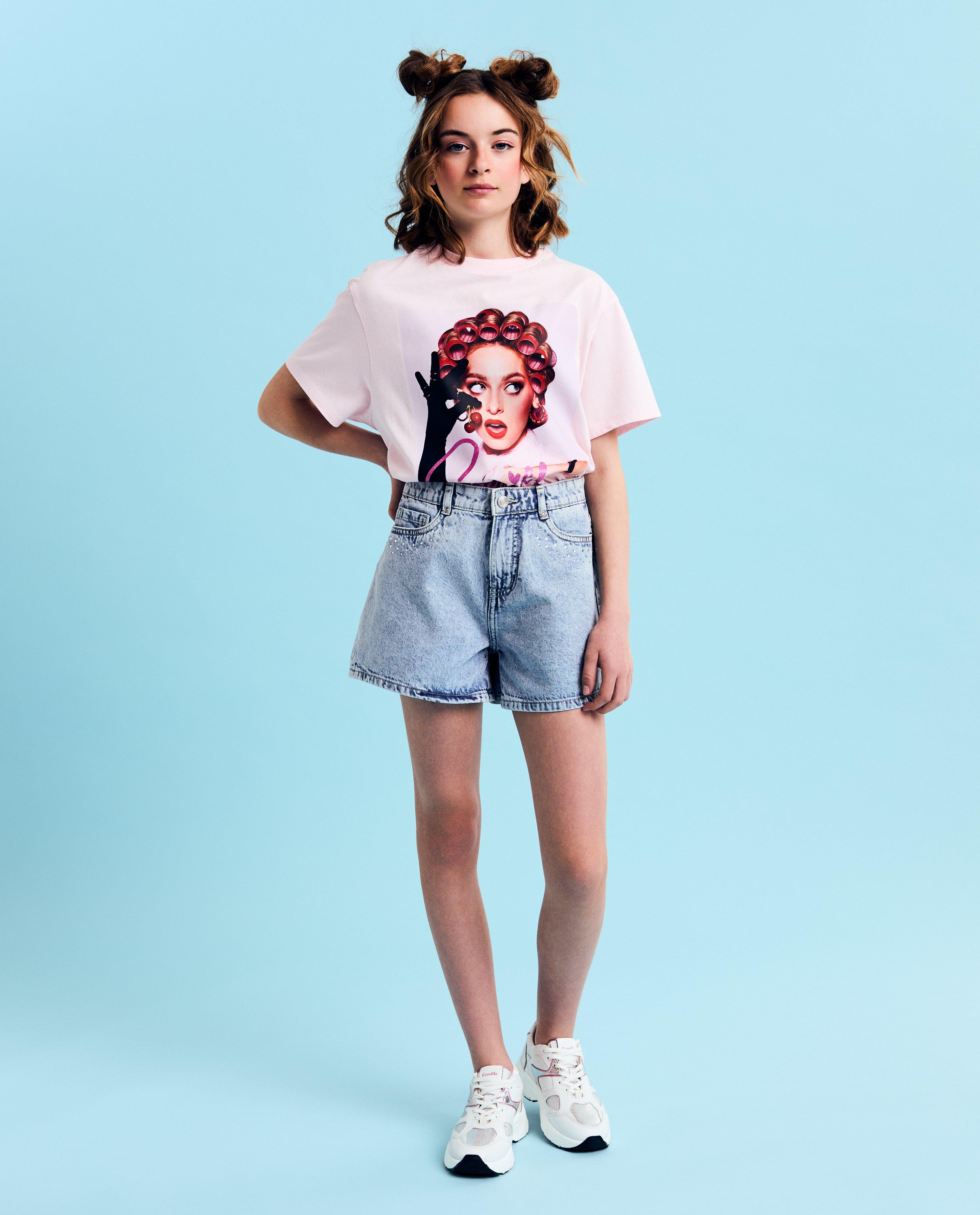 Short en jean avec strass, 4-14 ans