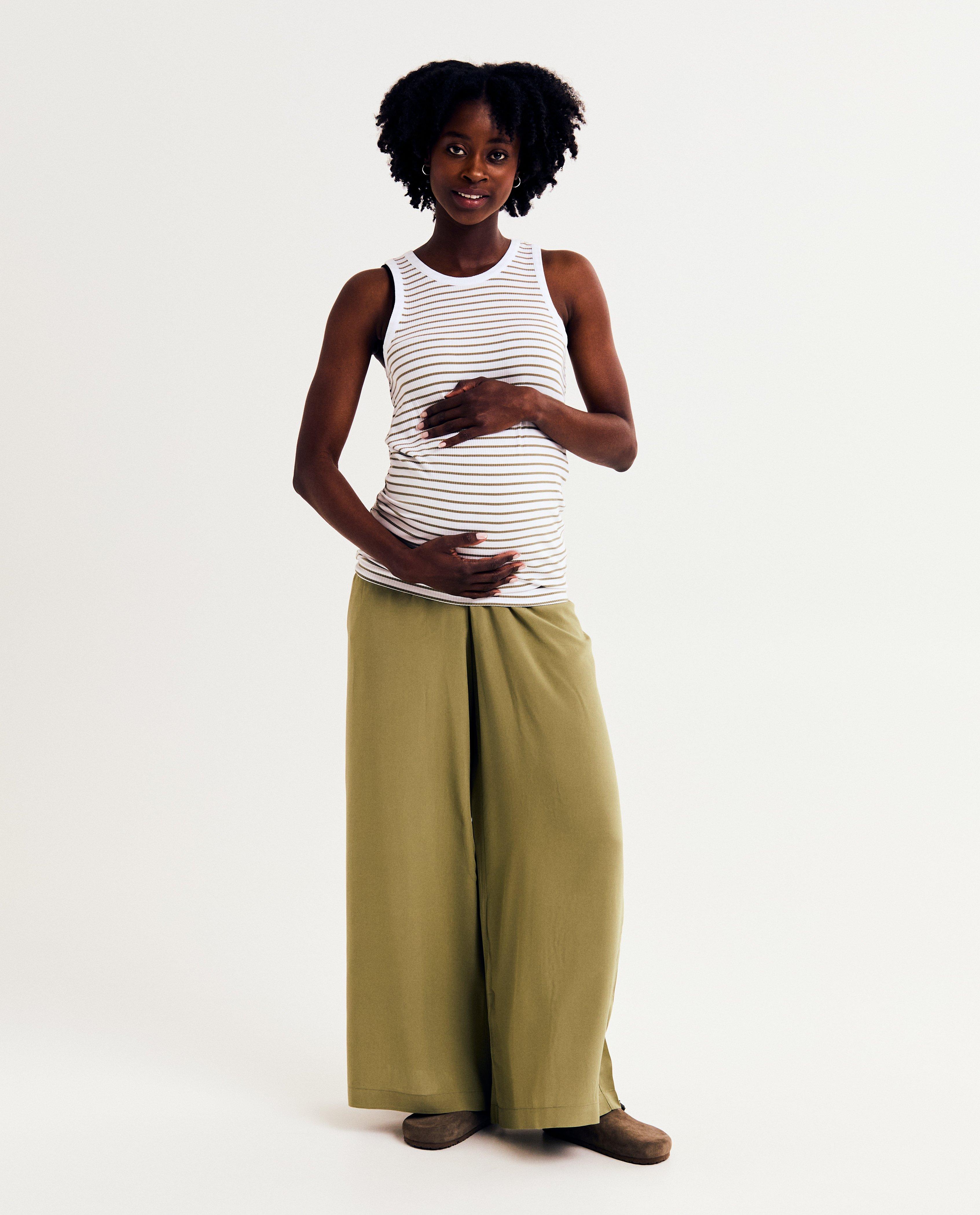 Groene zwangerschapsbroek, wide leg fit - null - Atelier Maman