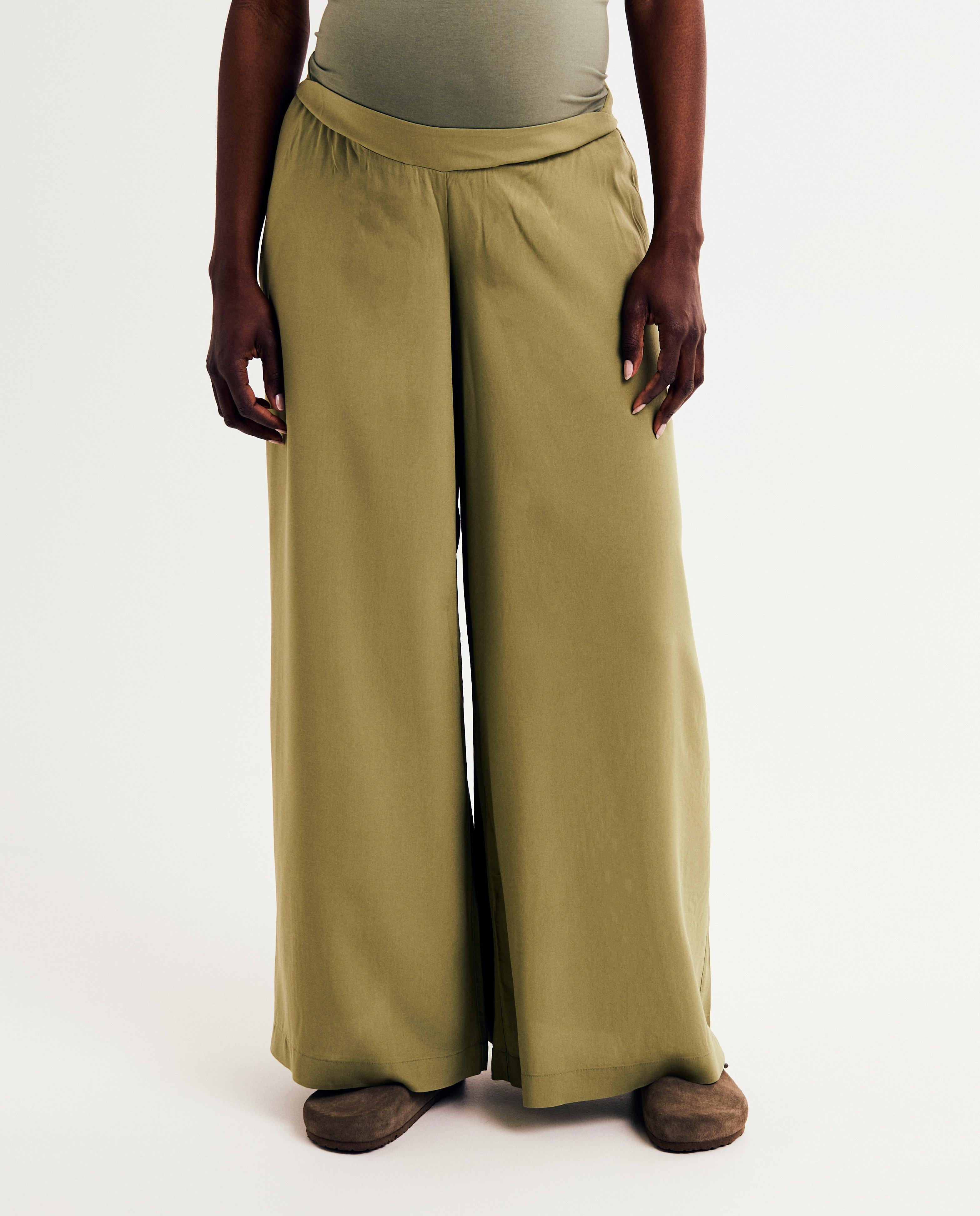Broeken - Groene zwangerschapsbroek, wide leg fit