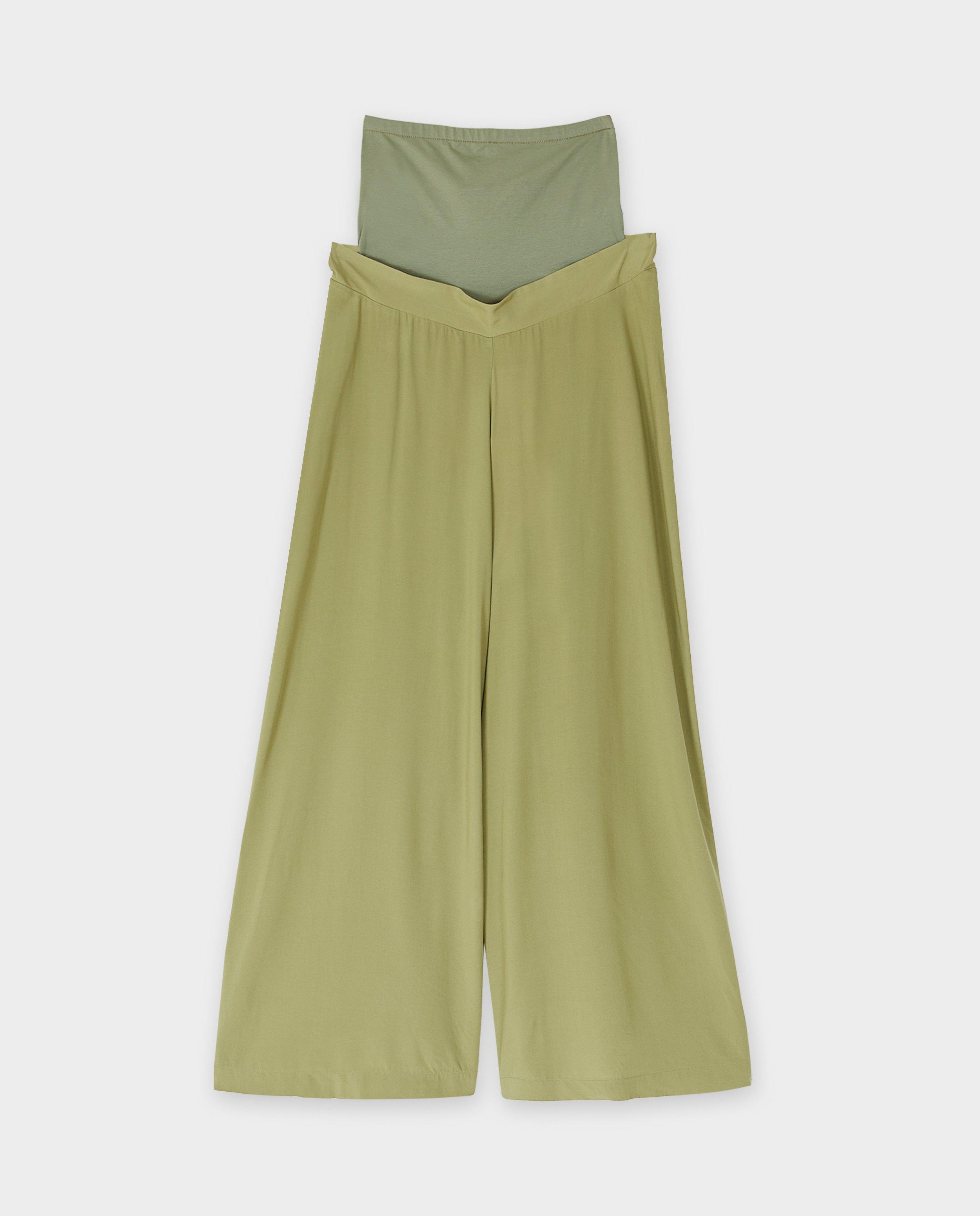 Broeken - Groene zwangerschapsbroek, wide leg fit