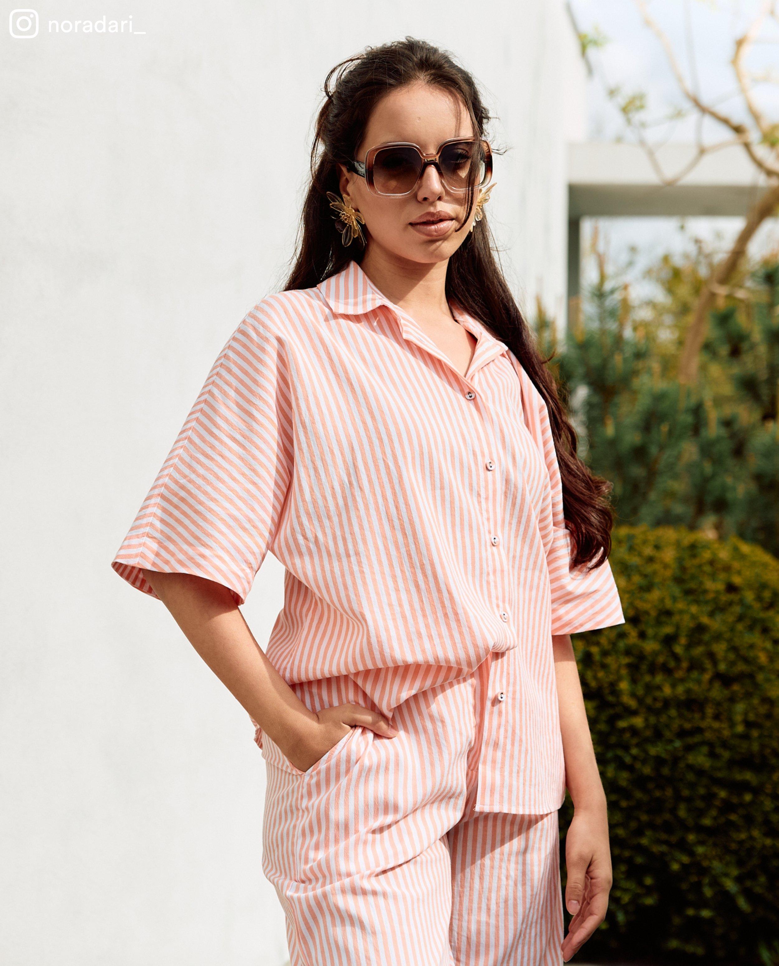 Gestreept hemd met linnenlook, oversized fit - null - Sora