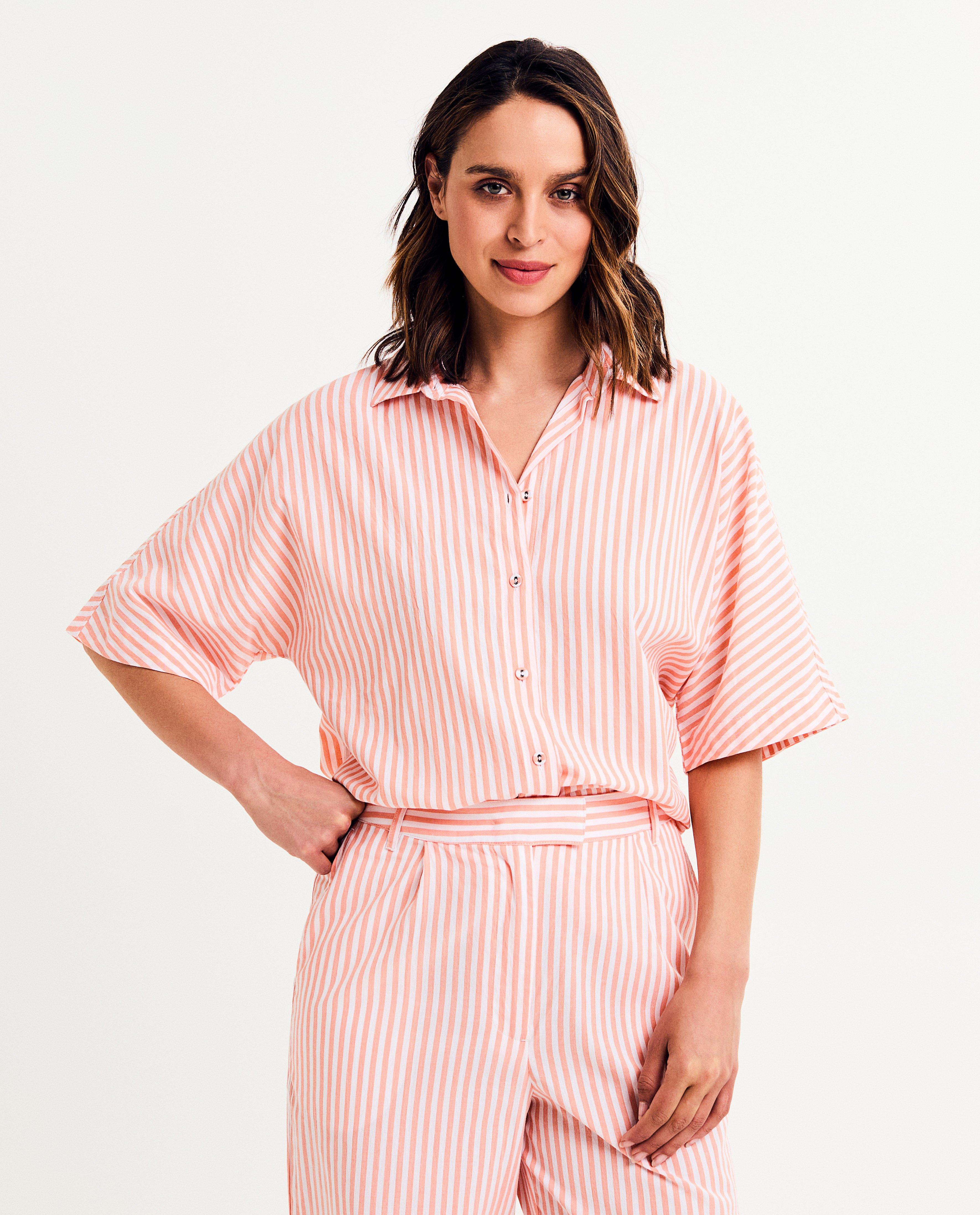 Hemden - Gestreept hemd met linnenlook, oversized fit
