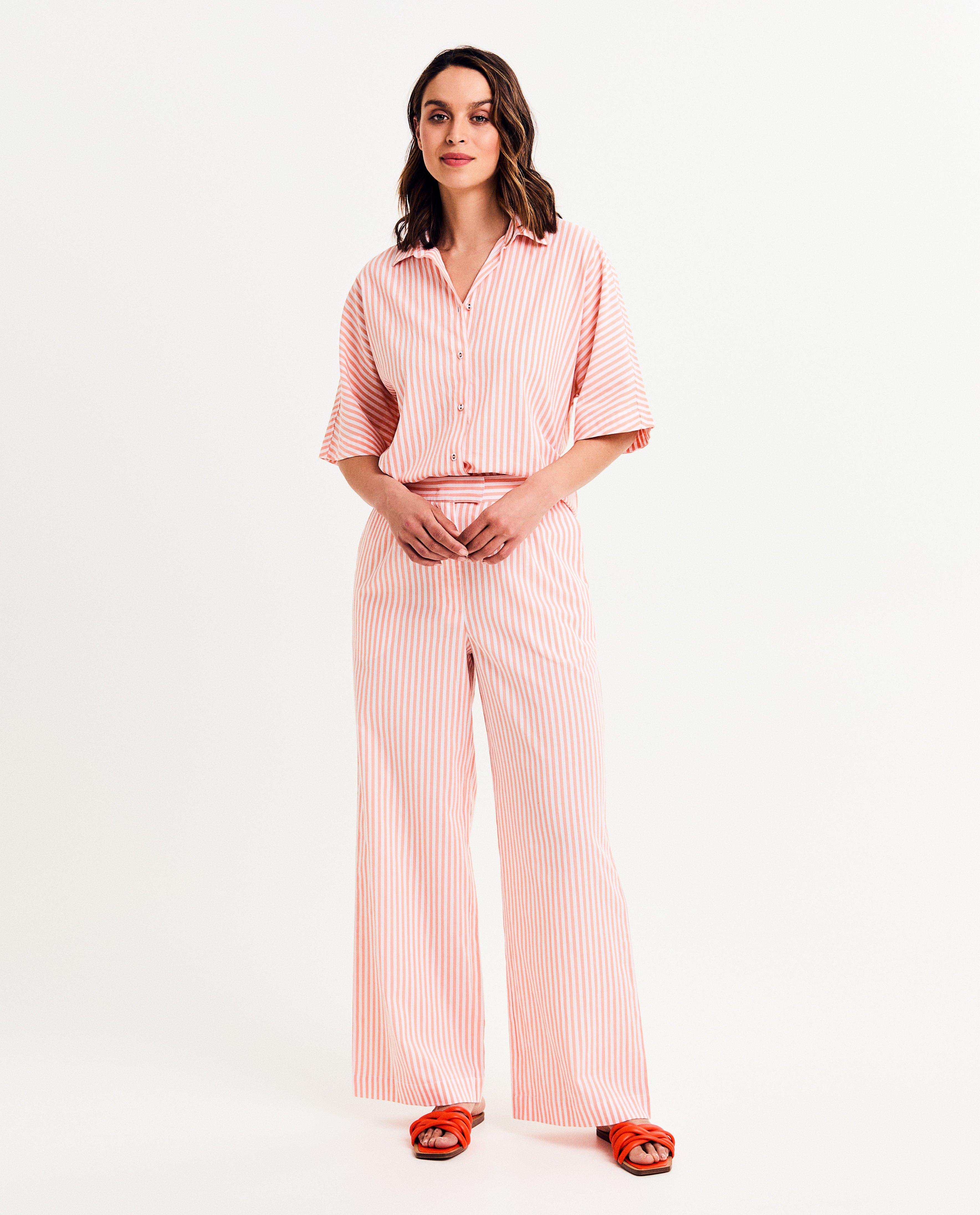 Hemden - Gestreept hemd met linnenlook, oversized fit