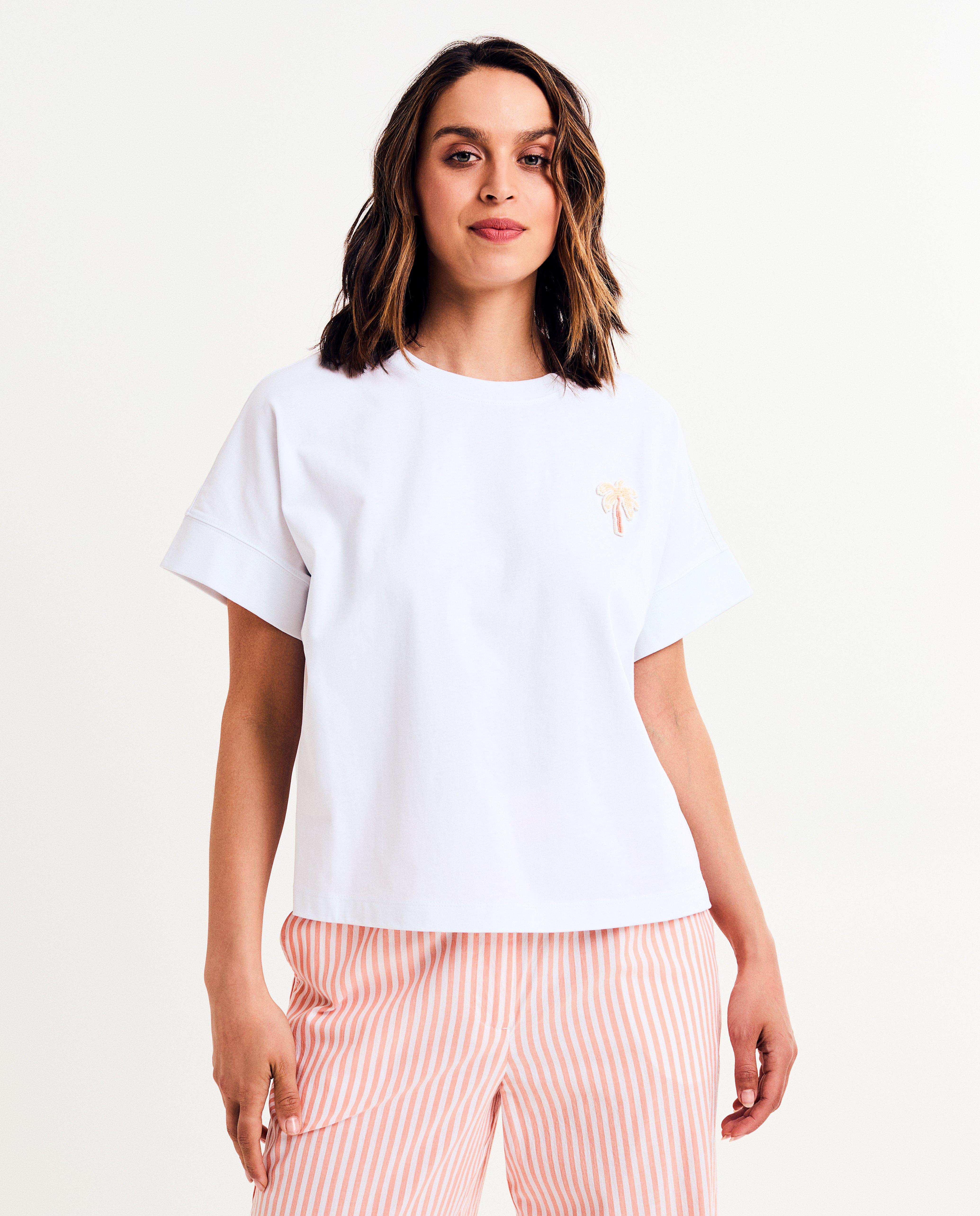 T-shirt met palmboom van parels, loose fit - null - Sora
