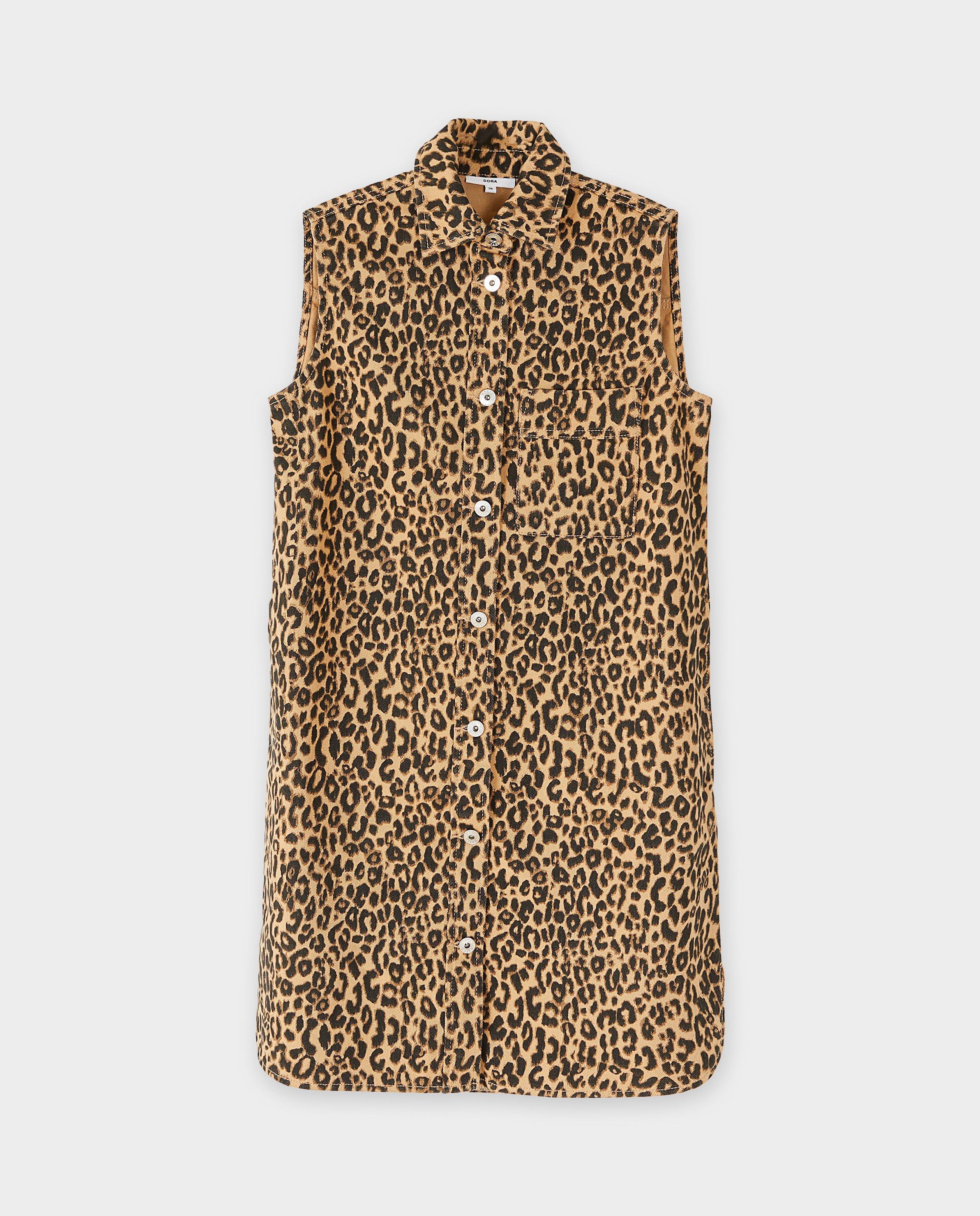 Kleedjes - Mouwloze jeansjurk met luipaardprint