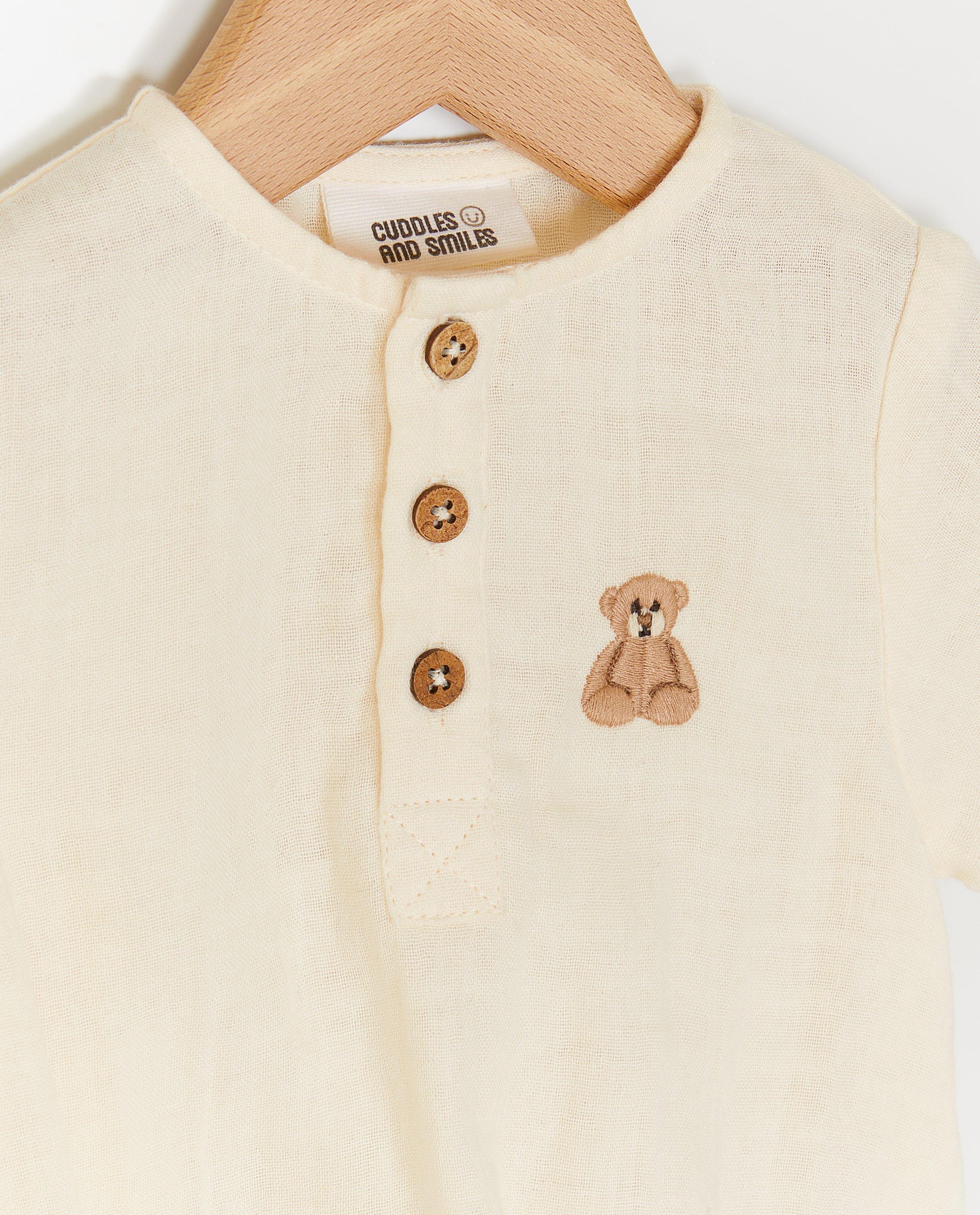 Grenouill&egrave;re en t&eacute;tra avec un ourson brod&eacute; - D&eacute;tails du produit - blanc - image num&eacute;ro 5