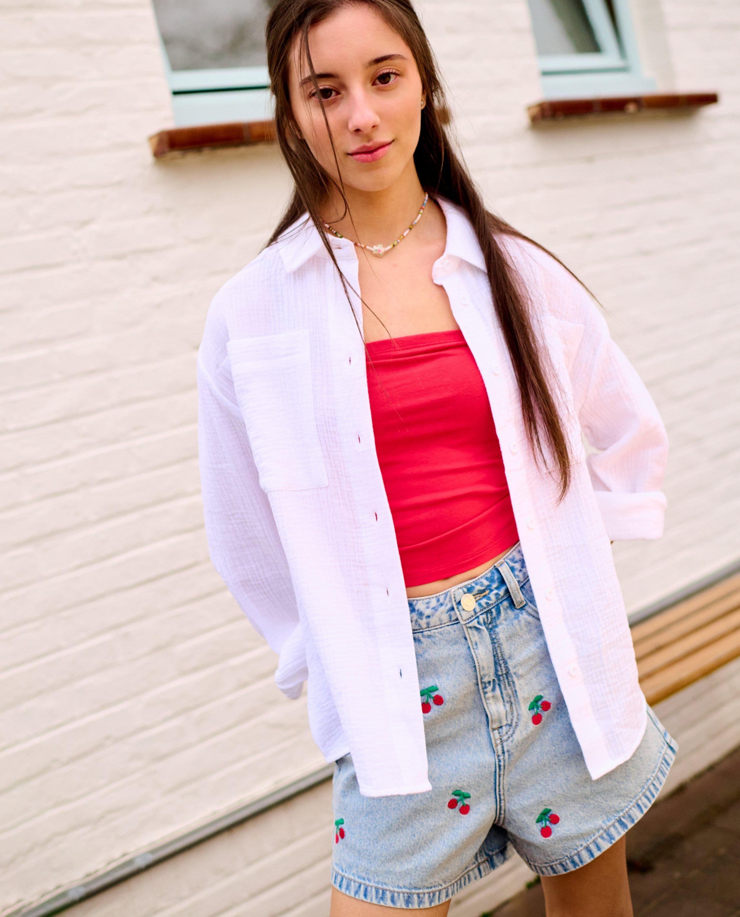 Jeansshort met geborduurde kersen - null - Groggy