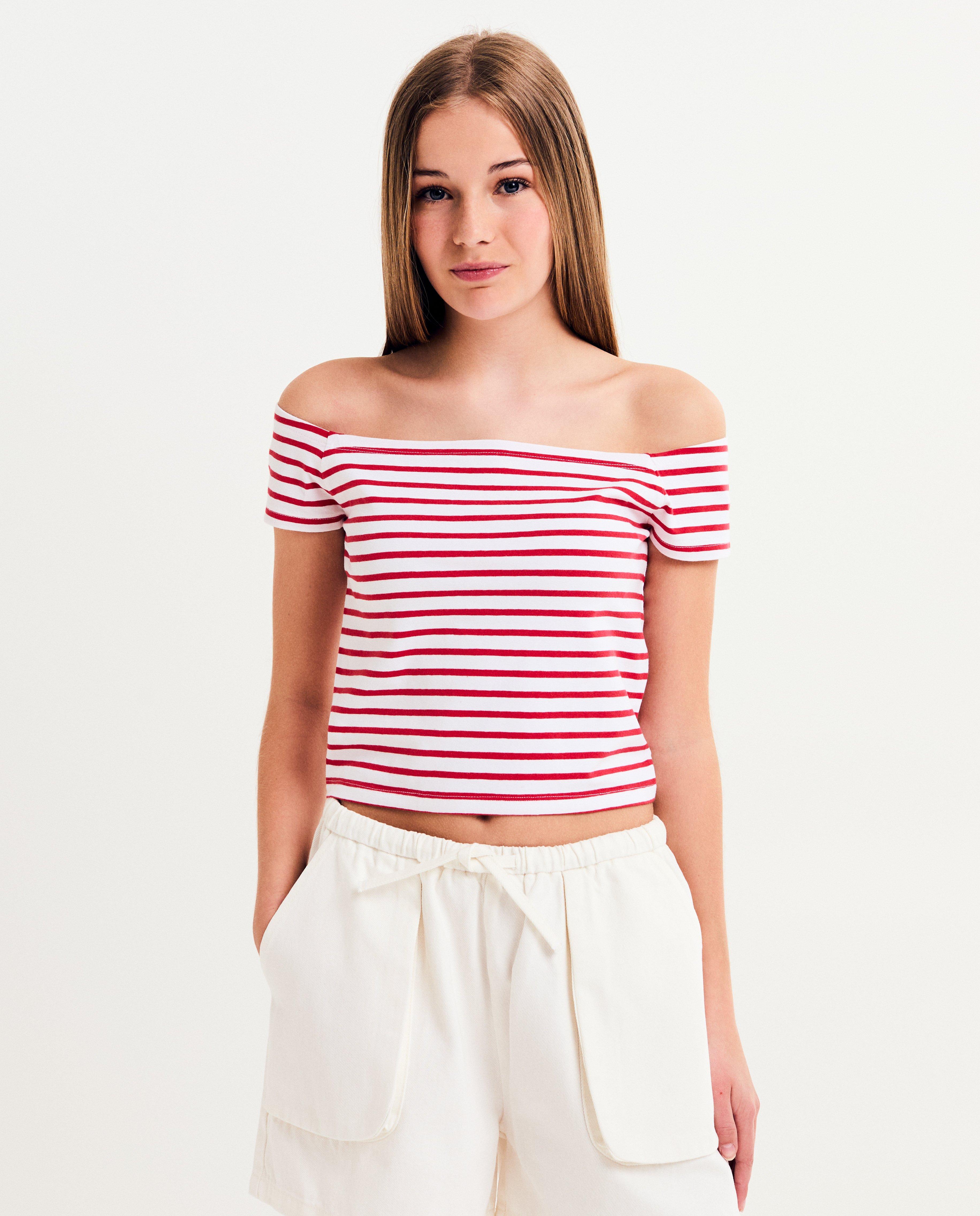 Off-the-shouldertop met strepen - null - Groggy