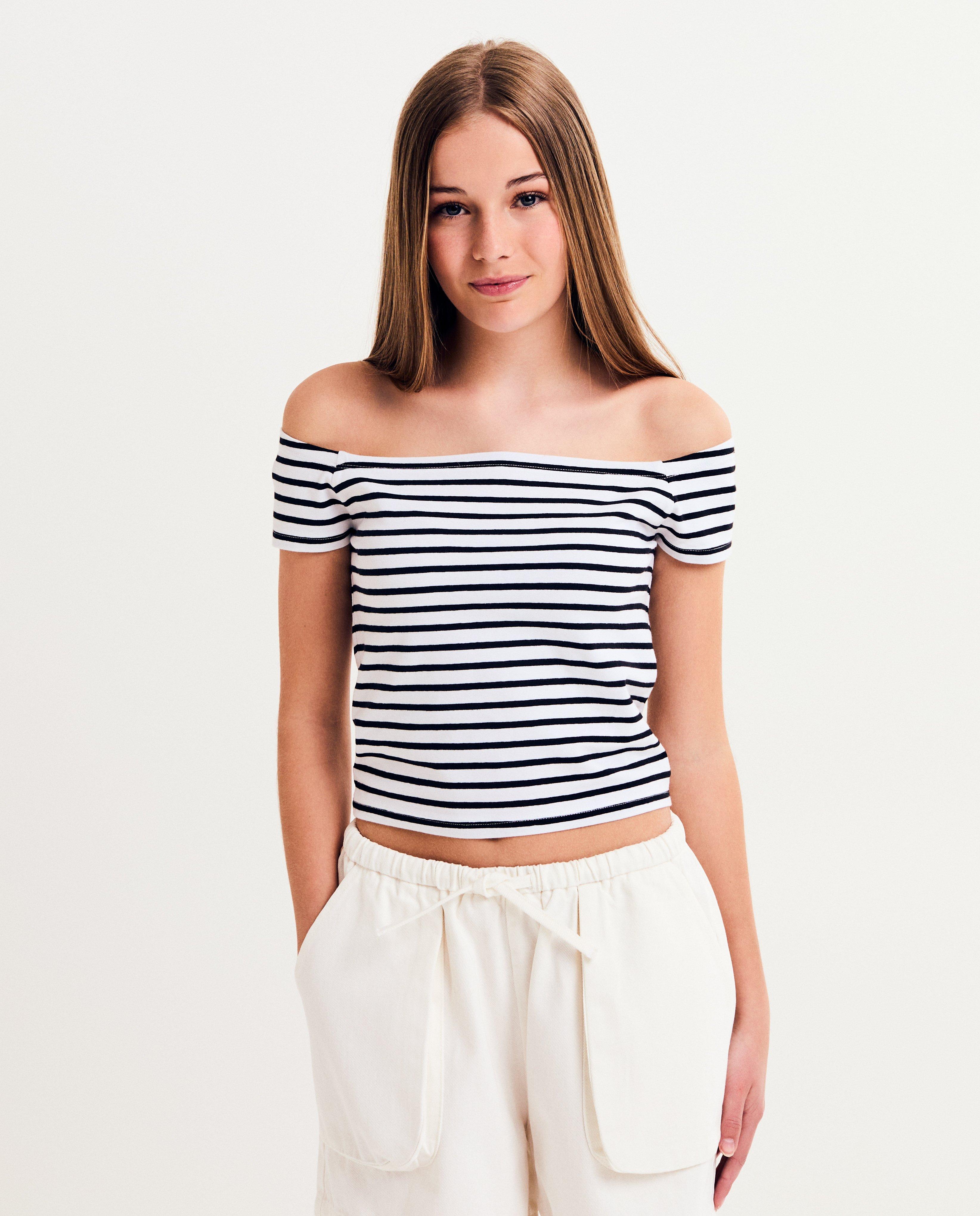 Off-the-shouldertop met strepen - null - Groggy