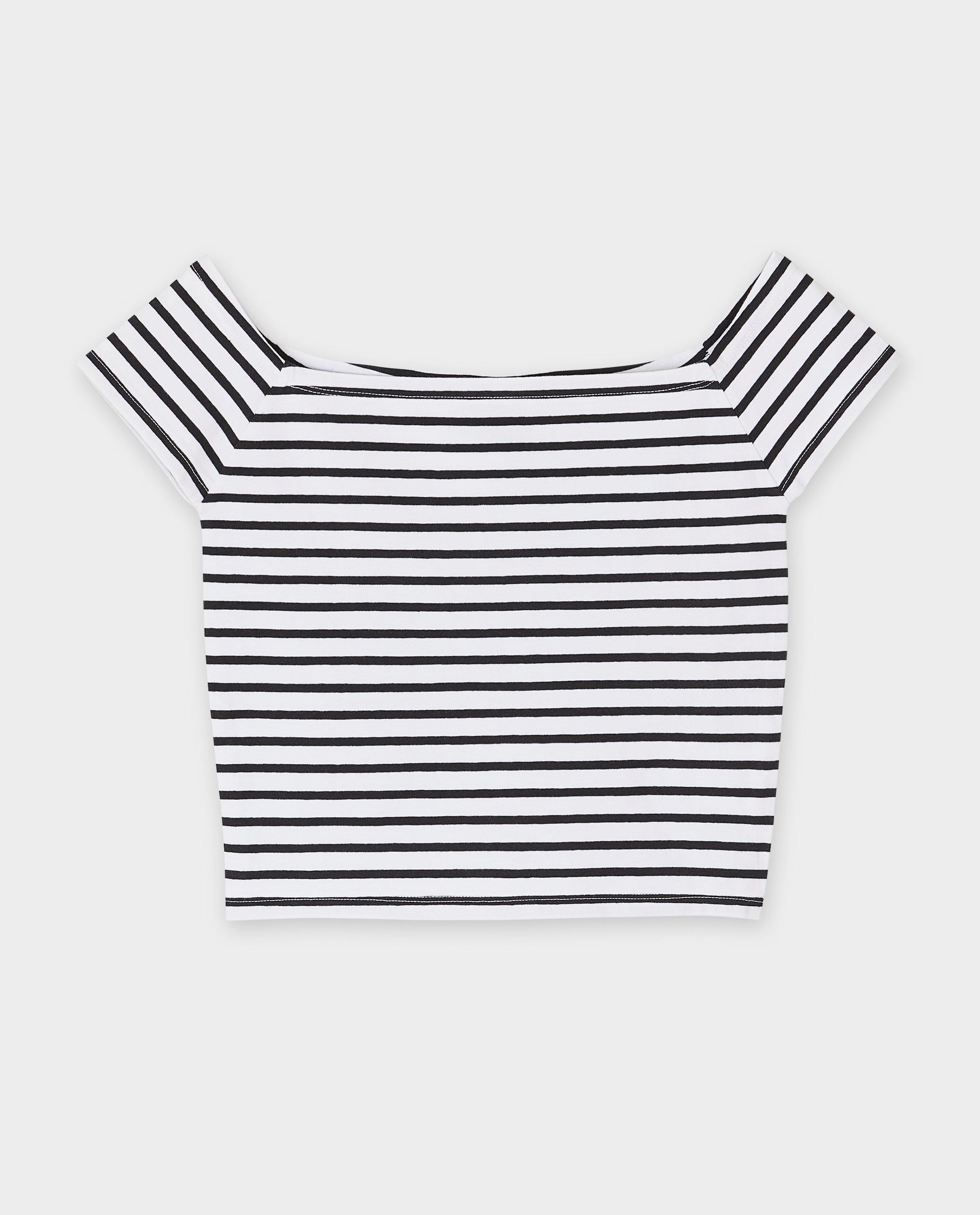 T-shirts - Off-the-shouldertop met strepen