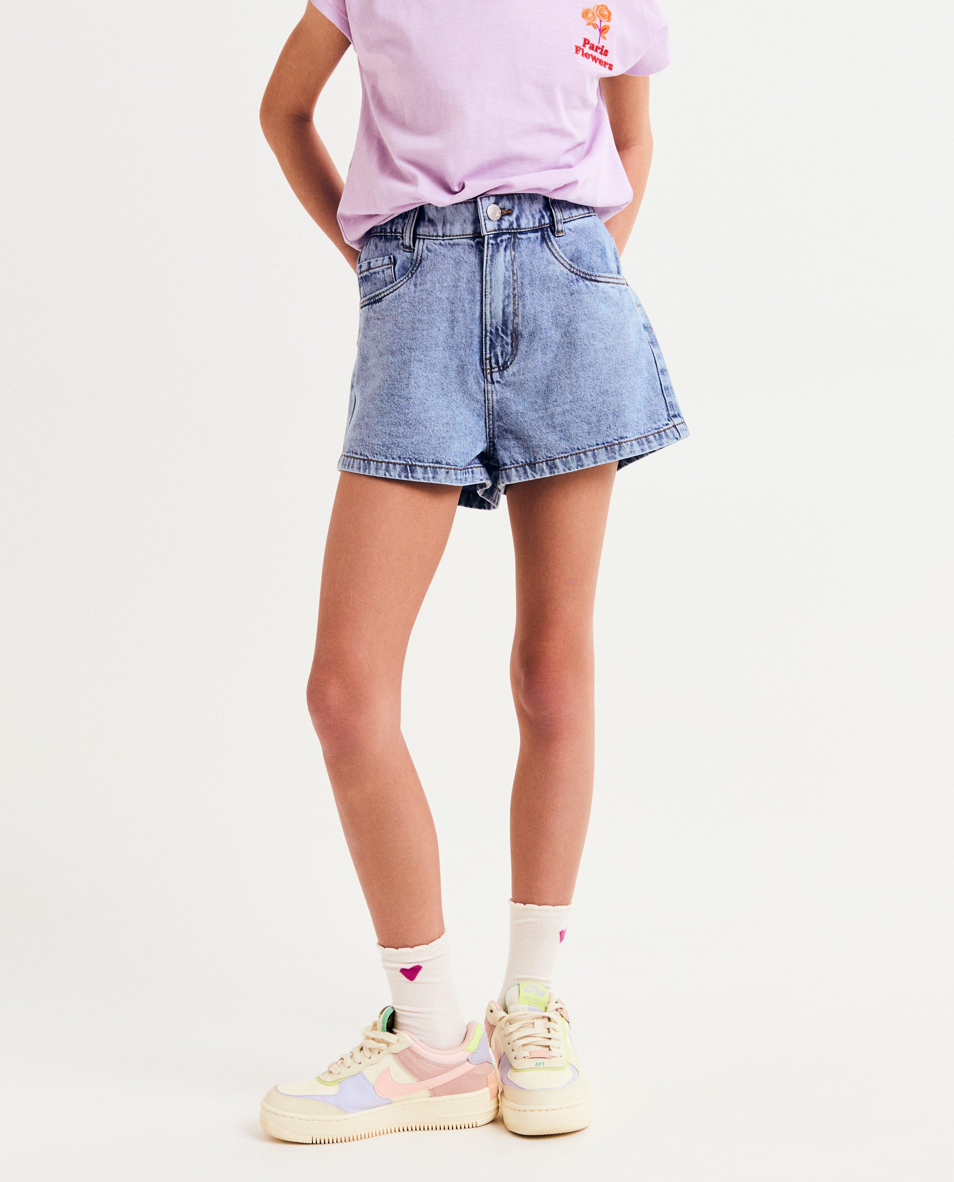 Shorten - Blauwe jeansshort, mom fit