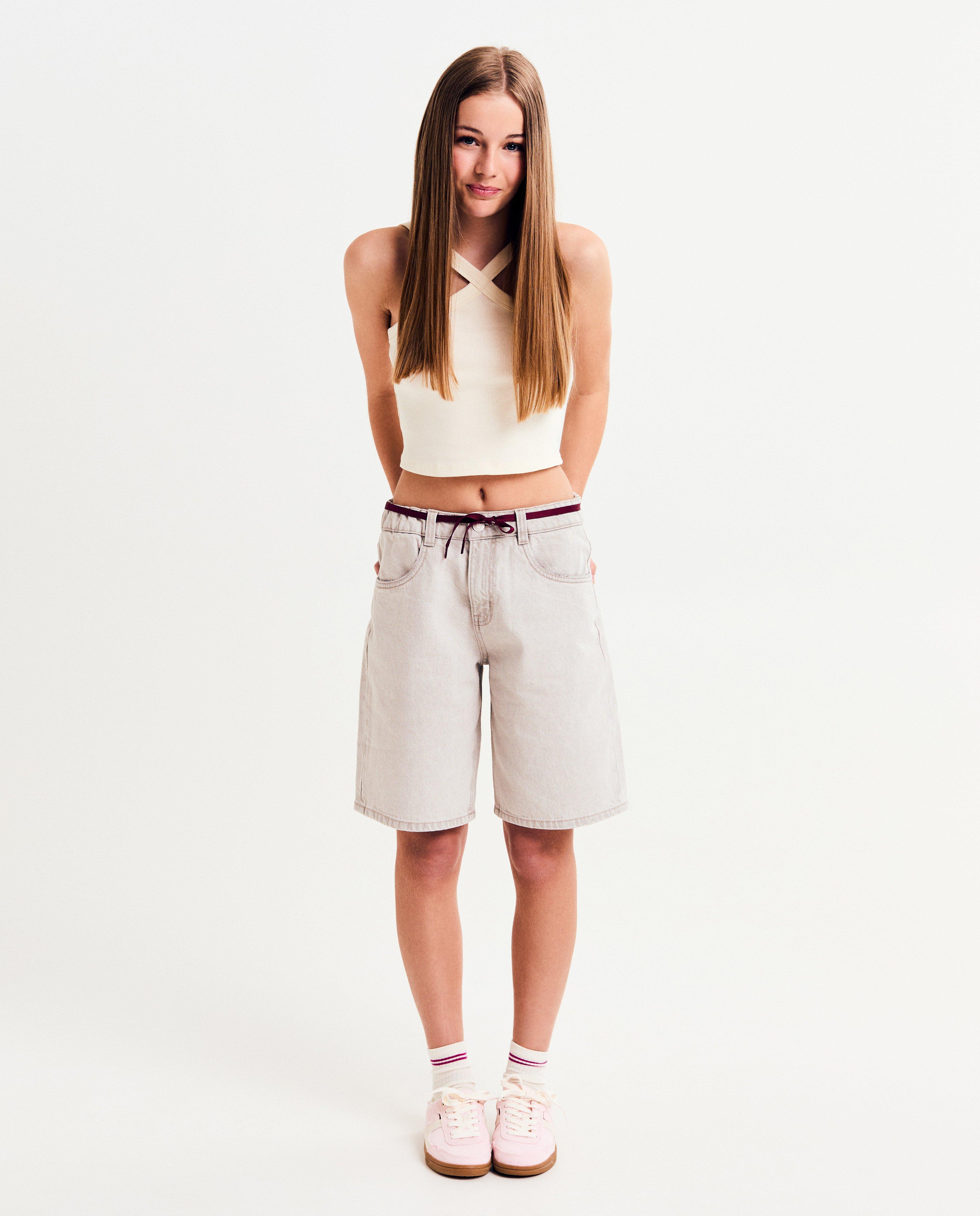 T-shirts - Top met fijn ribpatroon, cropped fit