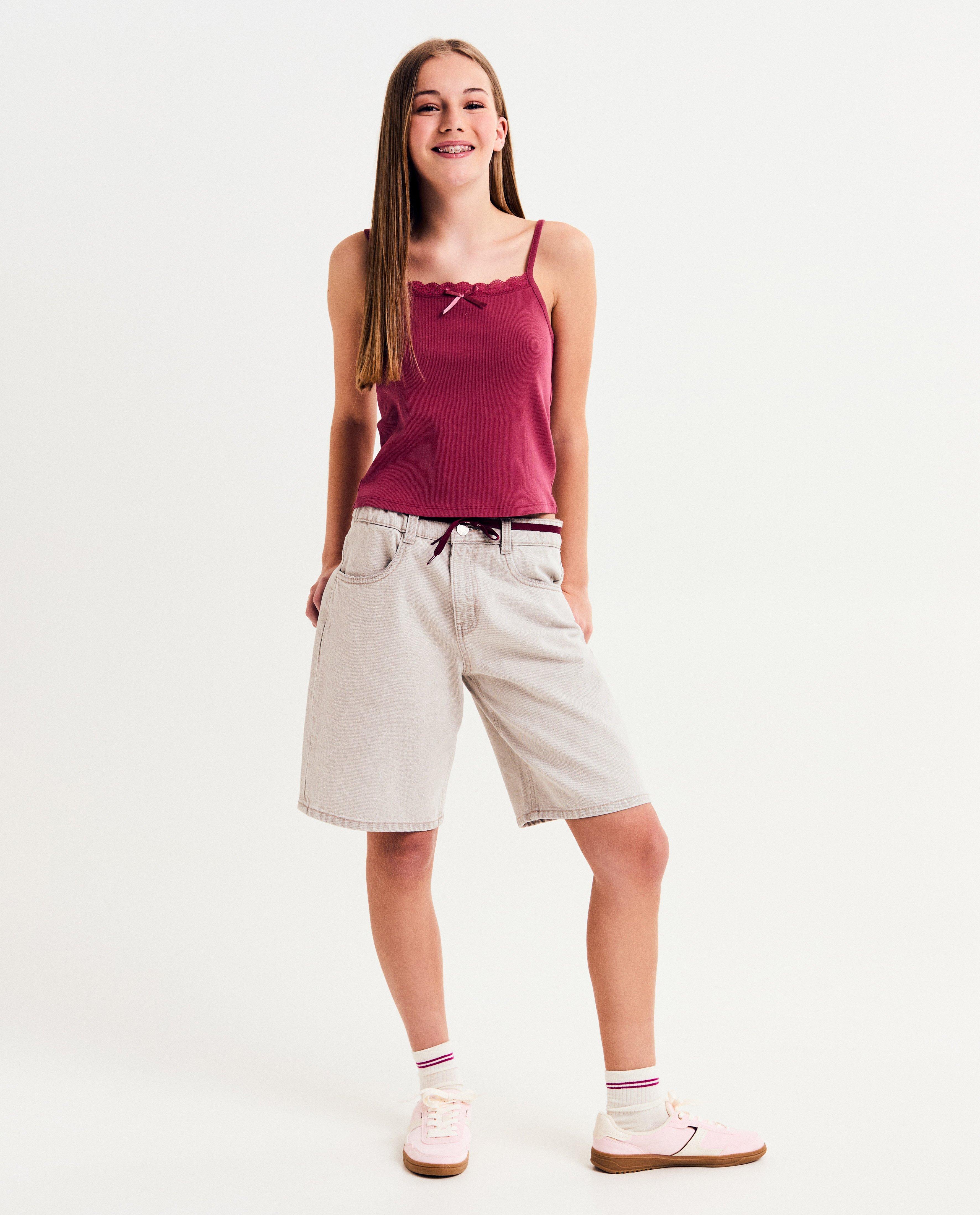 T-shirts - Donkerroze top, cropped fit