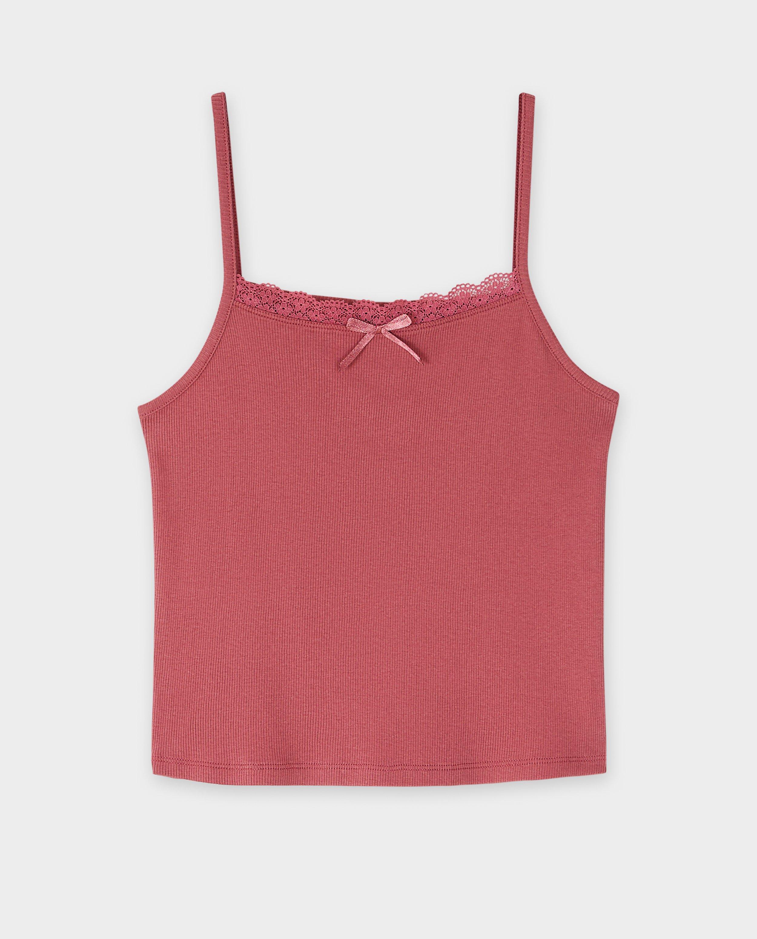 T-shirts - Donkerroze top, cropped fit