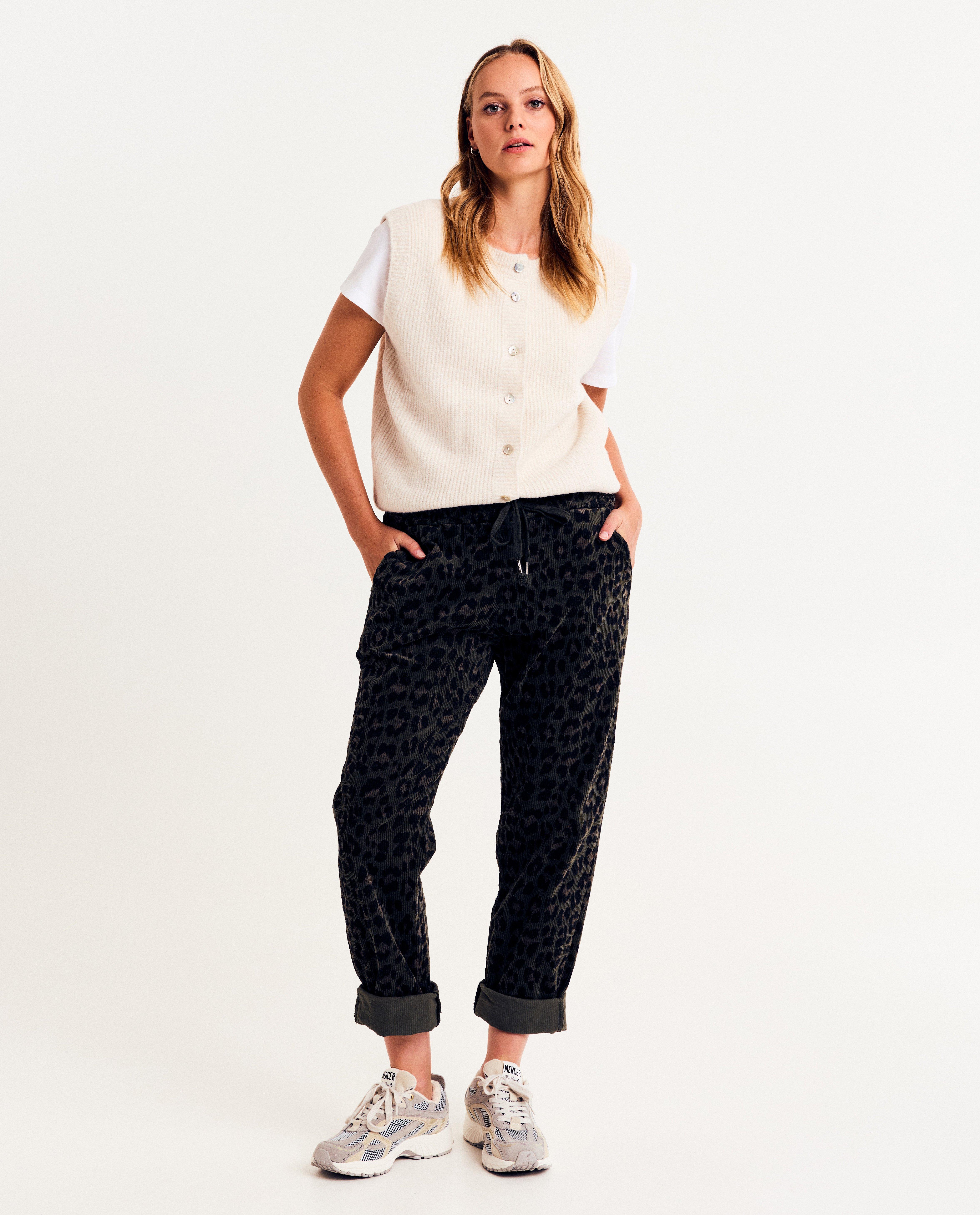 Ribfluwelen broek met luipaardprint - null - Paris
