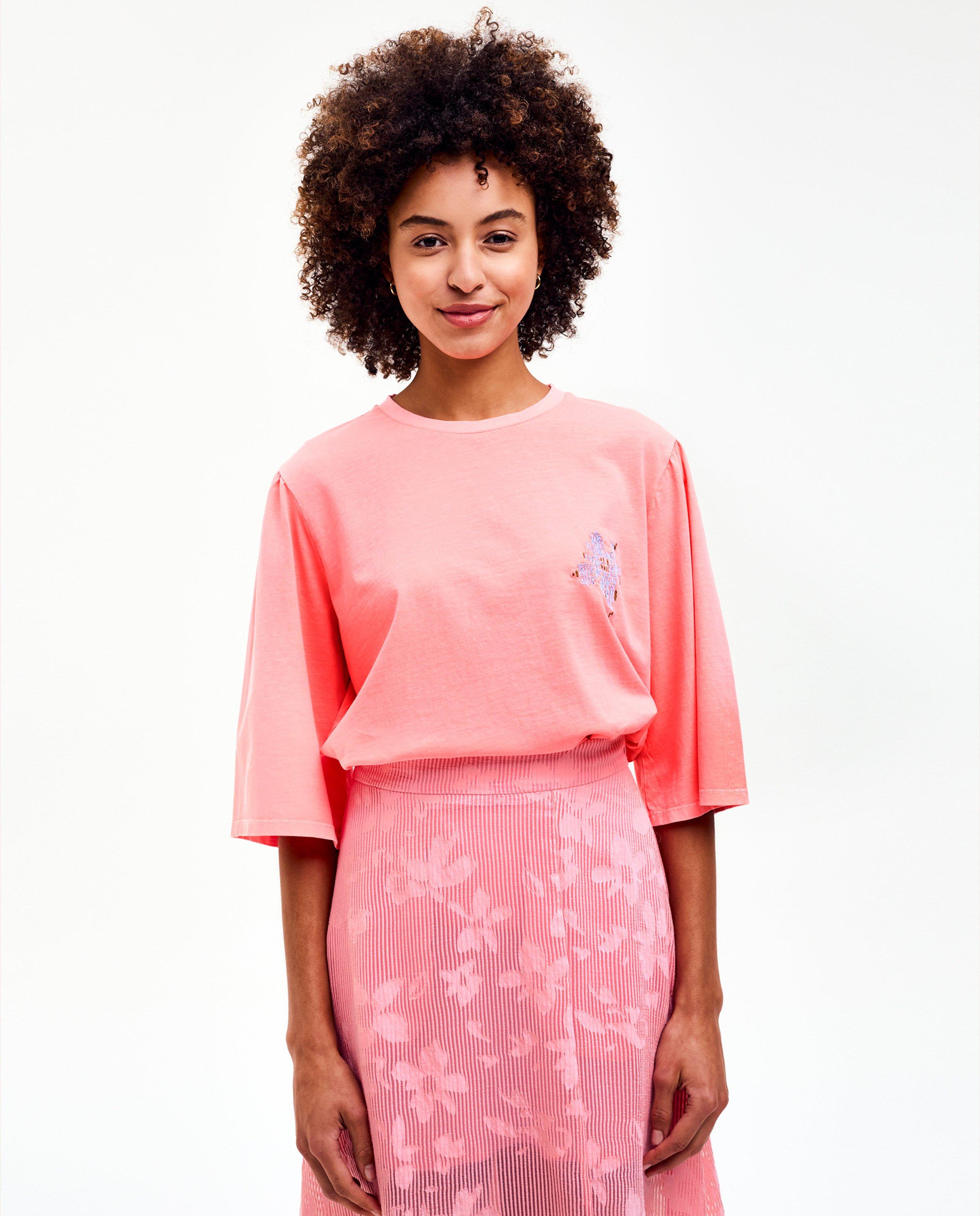 T-shirt met geborduurde bloem - null - CKS Dames