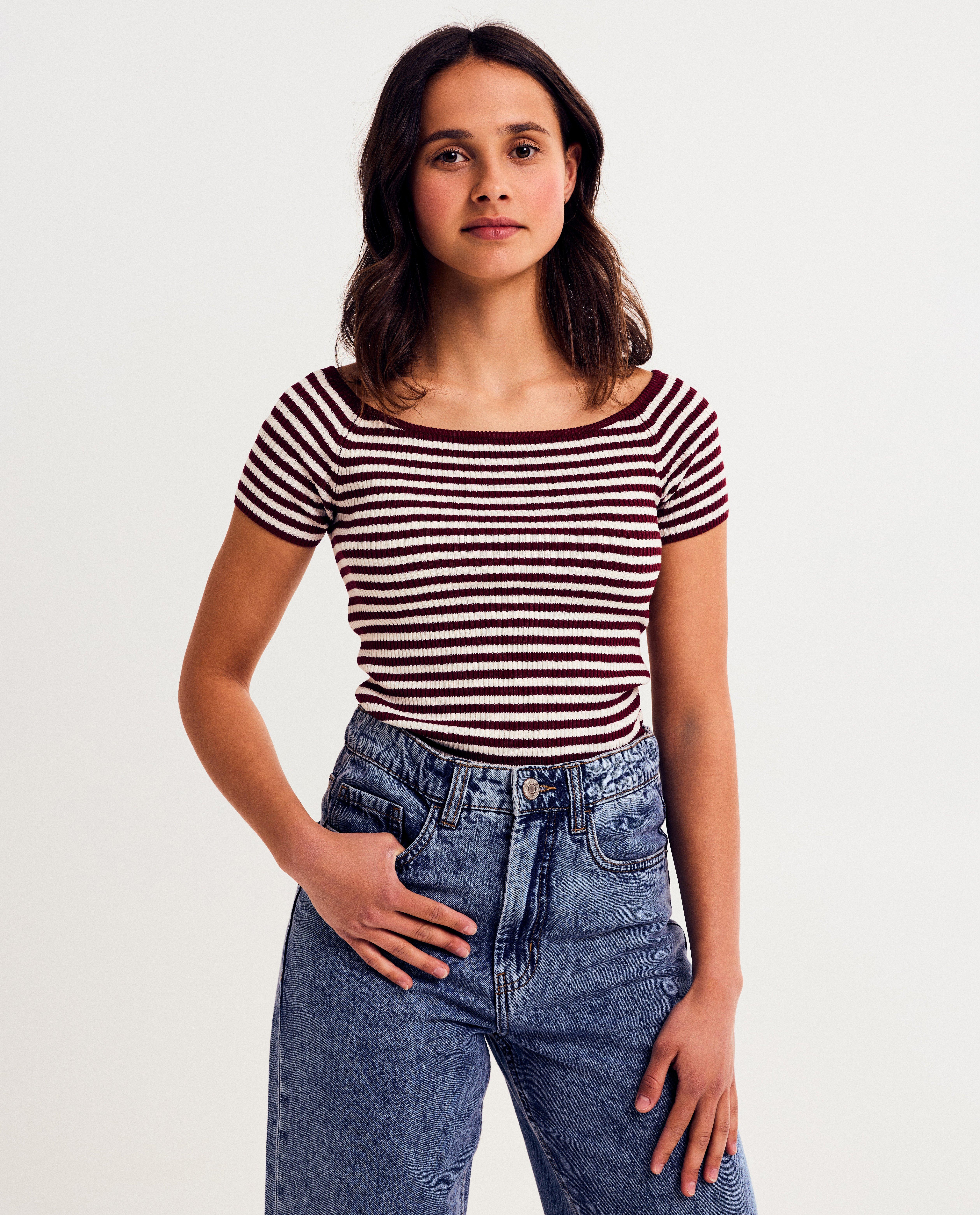 Off-shoulder top met fijne rib - null - Groggy