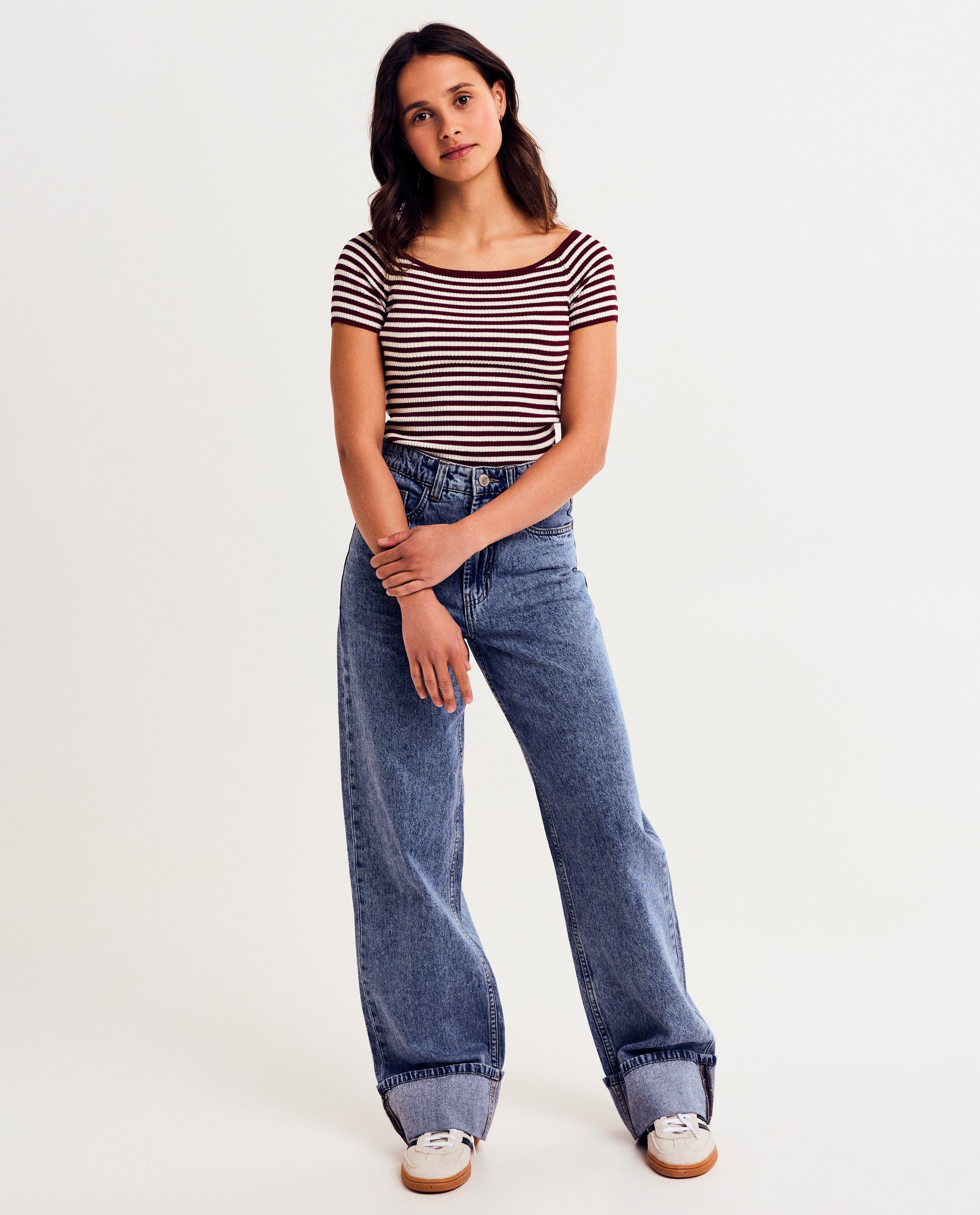 Truien - Off-shoulder top met fijne rib