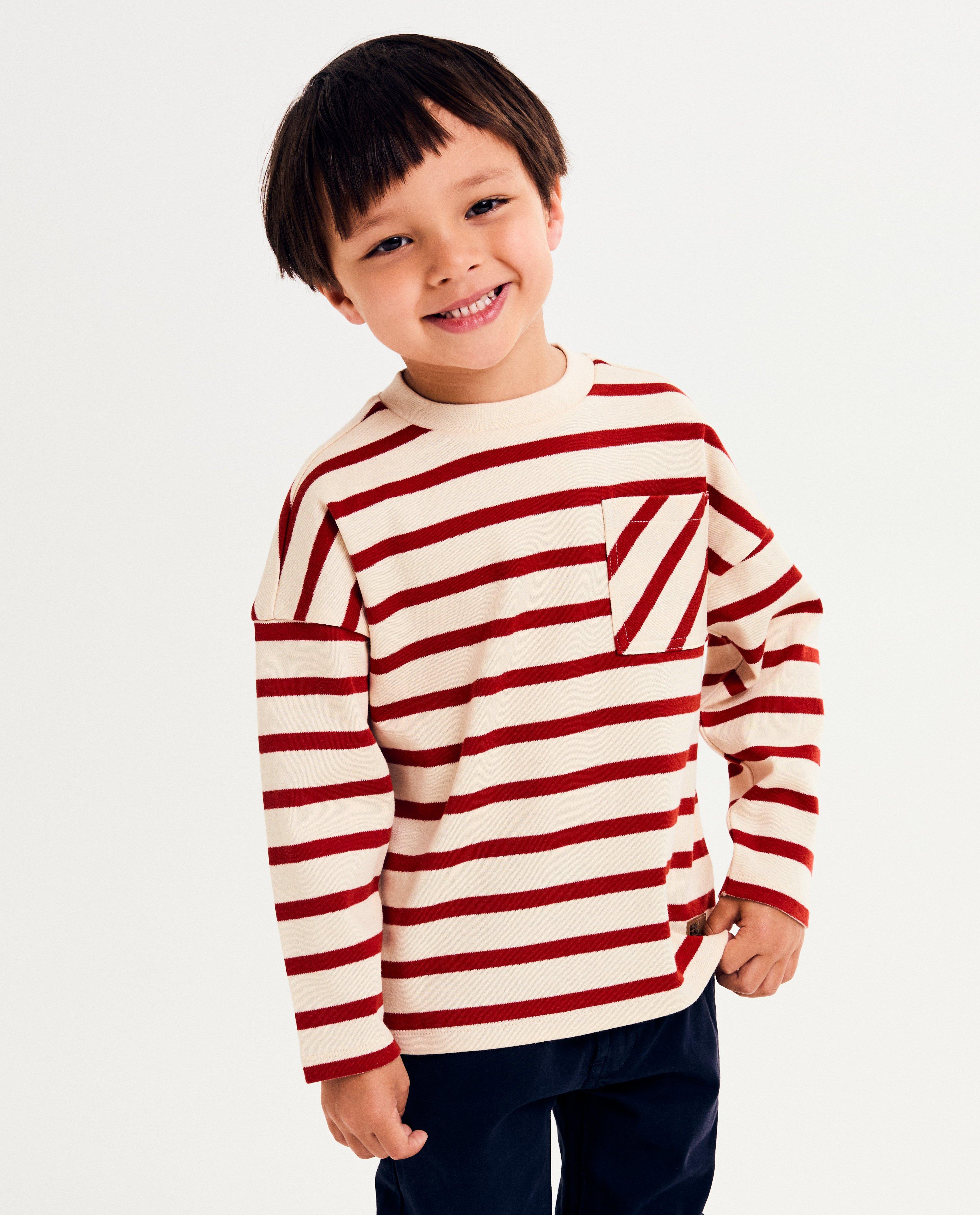 T-shirt ray&eacute; &agrave; manches longues - D&eacute;tails du produit - rouge - image num&eacute;ro 1