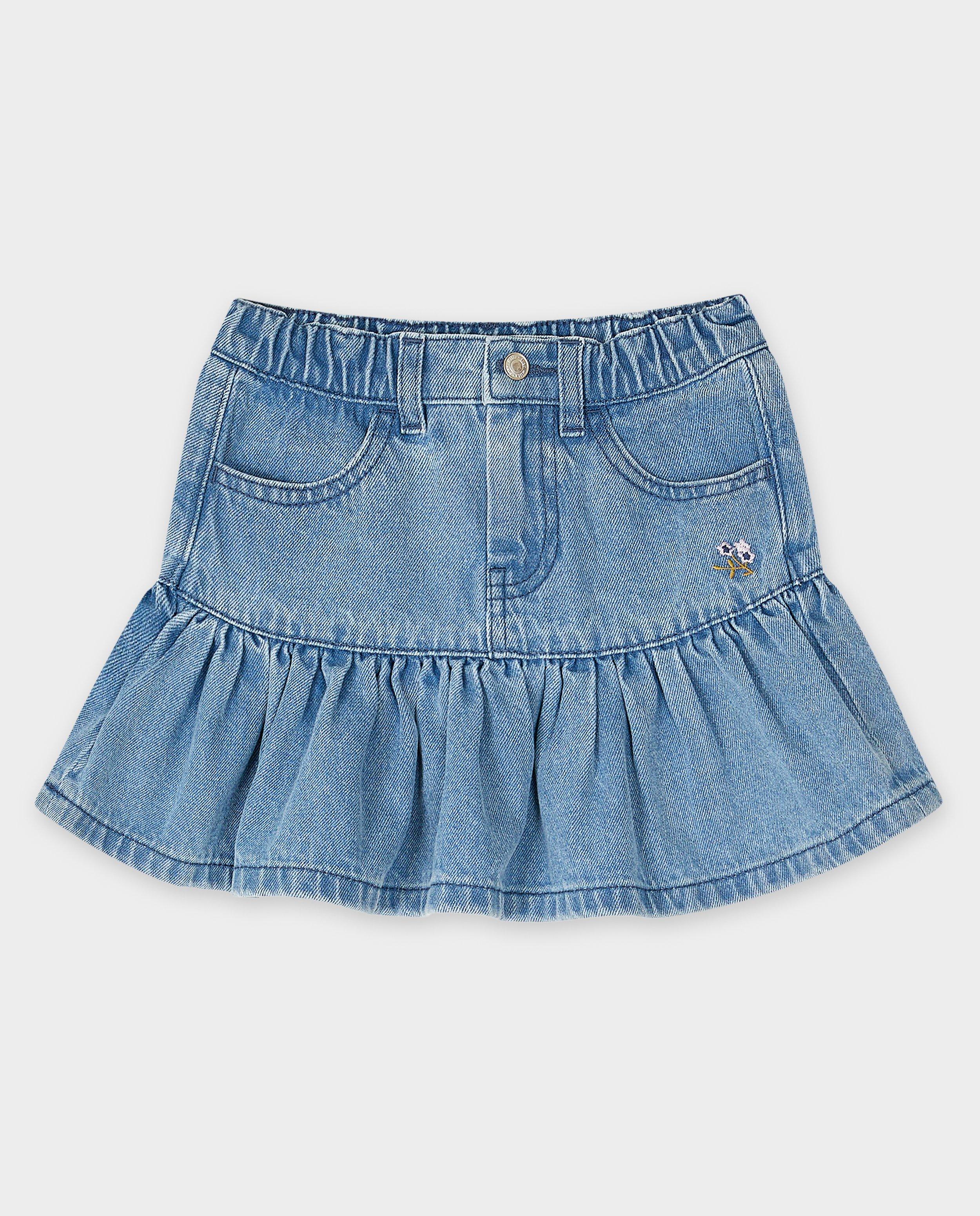 Jupes - Jeansrok met geborduurde bloem