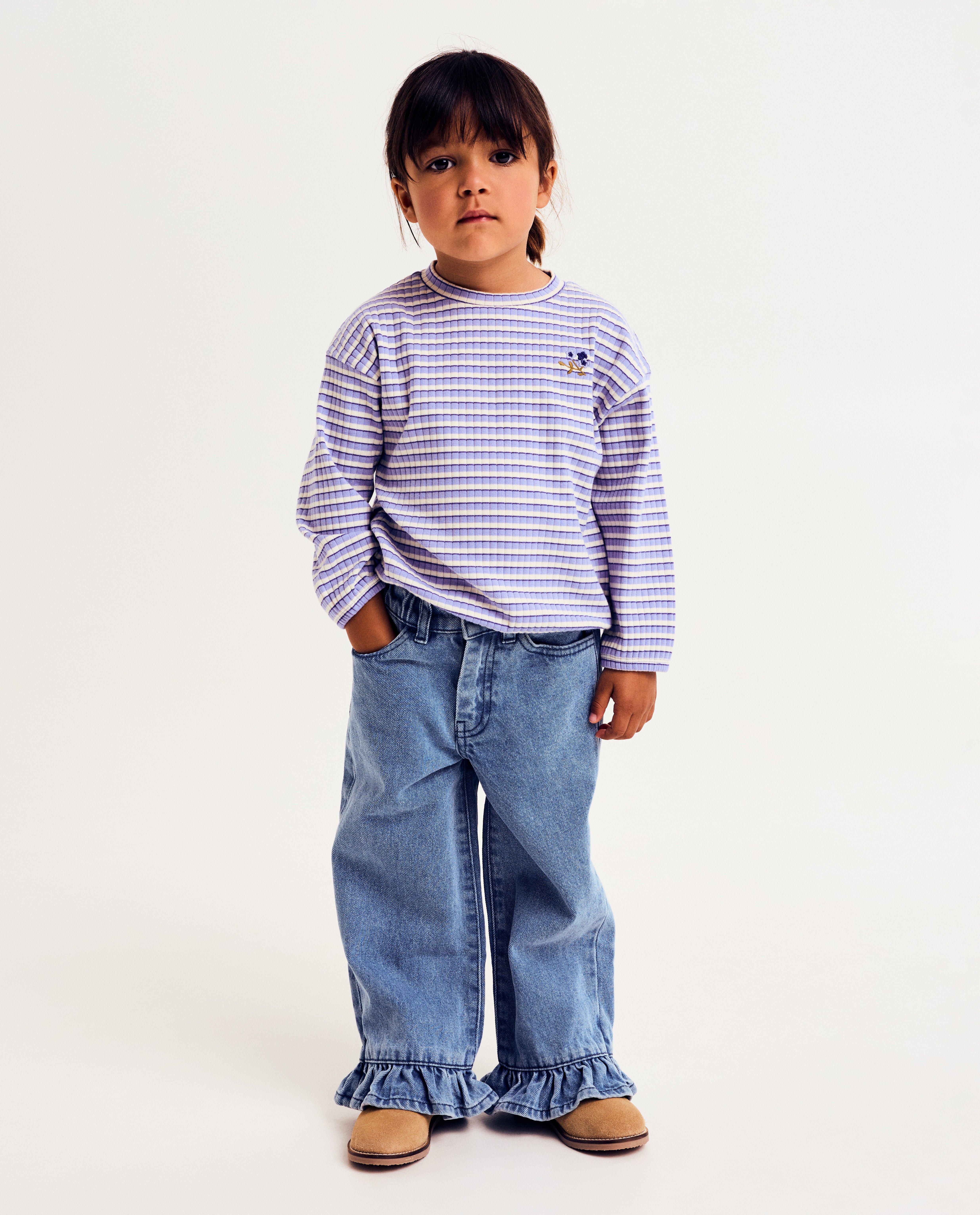 Jeansbroek met volantboorden, straight fit