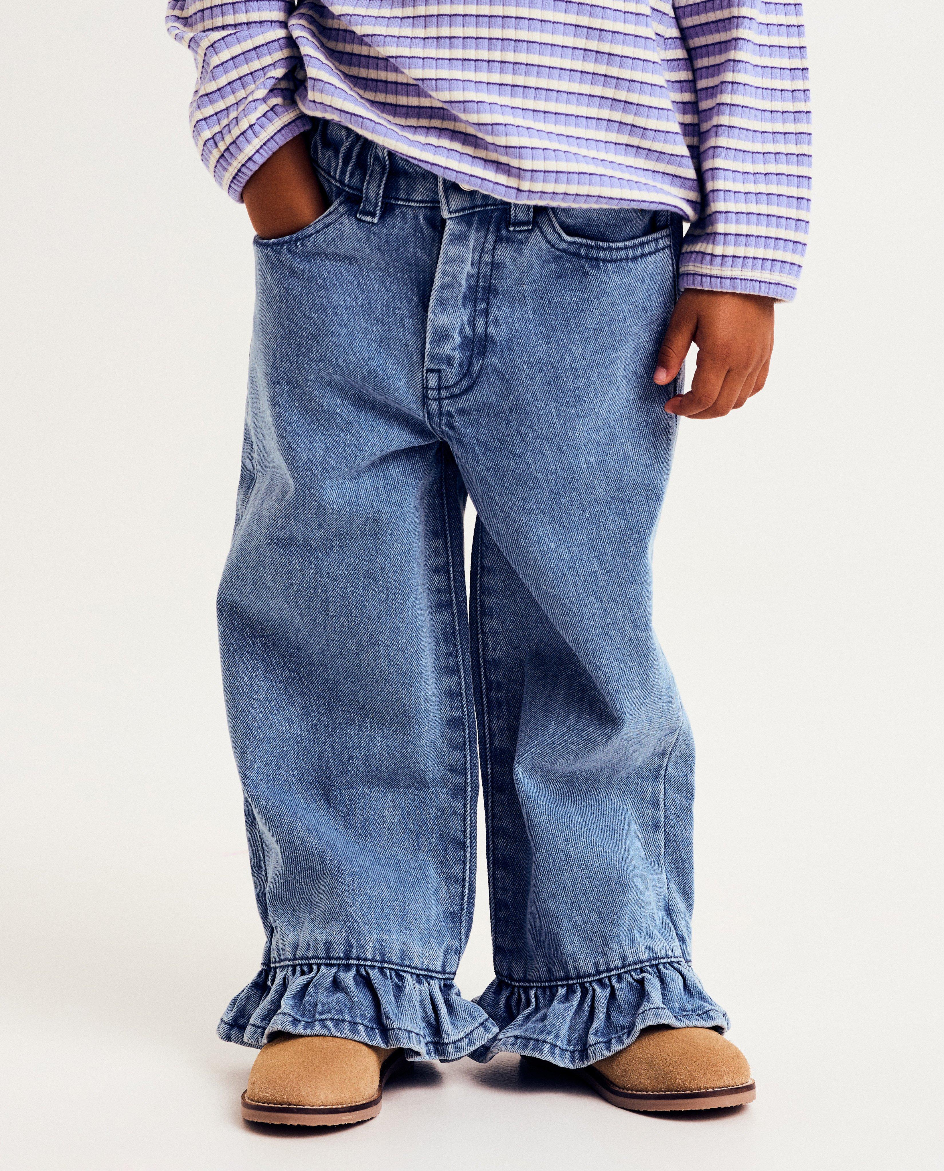 Jeans - Jeansbroek met volantboorden, straight fit