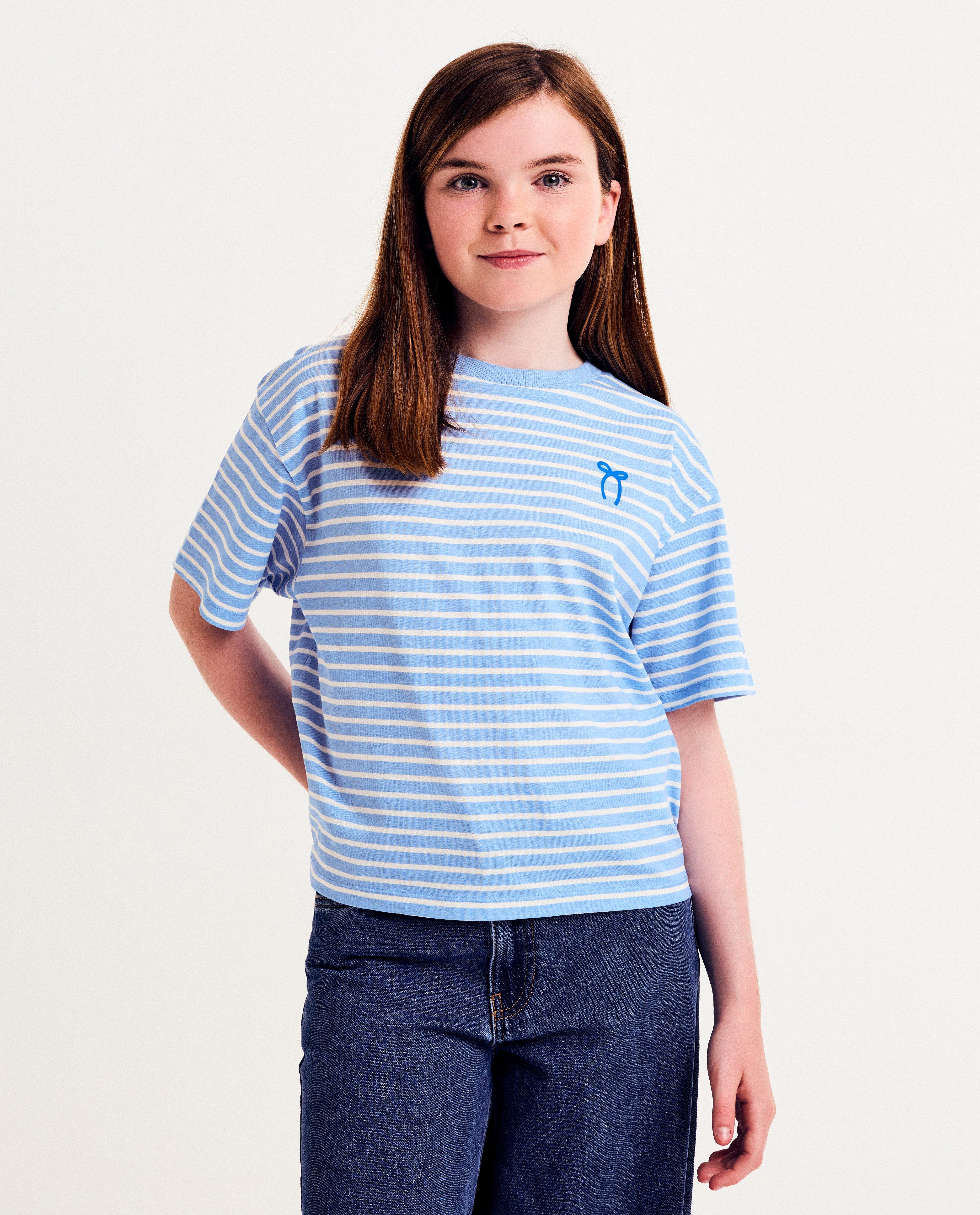 Gestreept T-shirt met kleine print strik - null - Besties