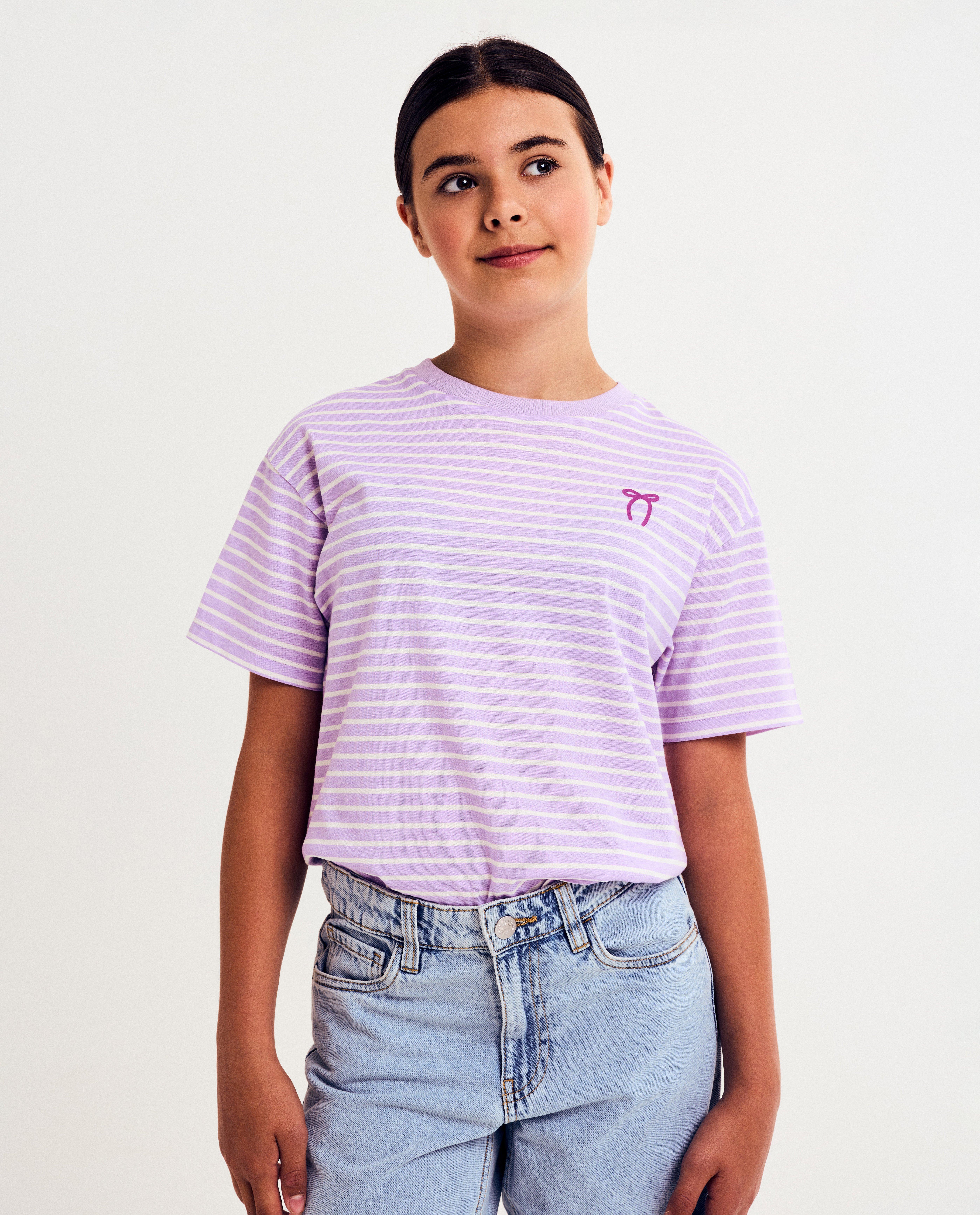 Gestreept T-shirt met kleine print strik - null - Besties