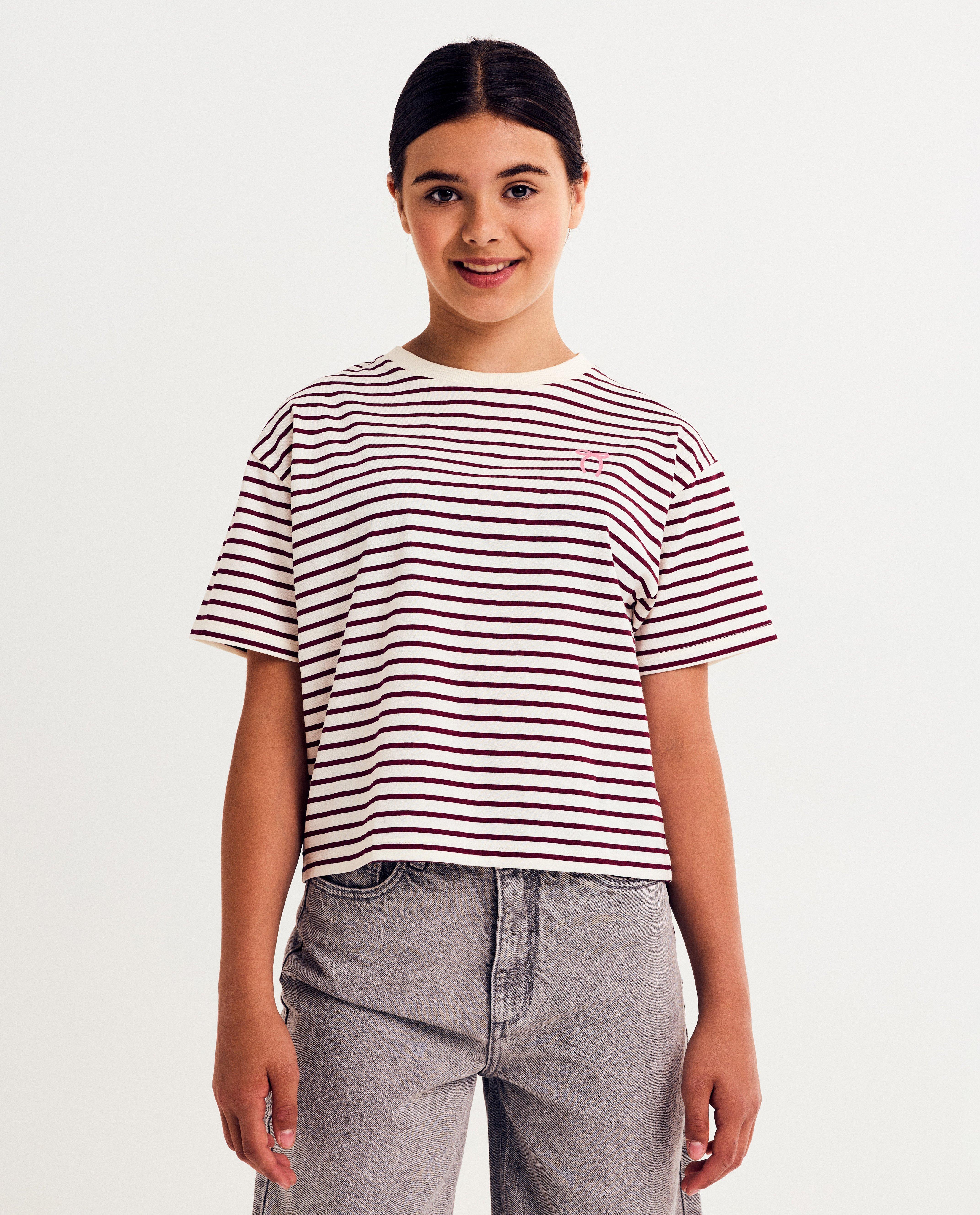 Gestreept T-shirt met kleine print strik - null - Besties