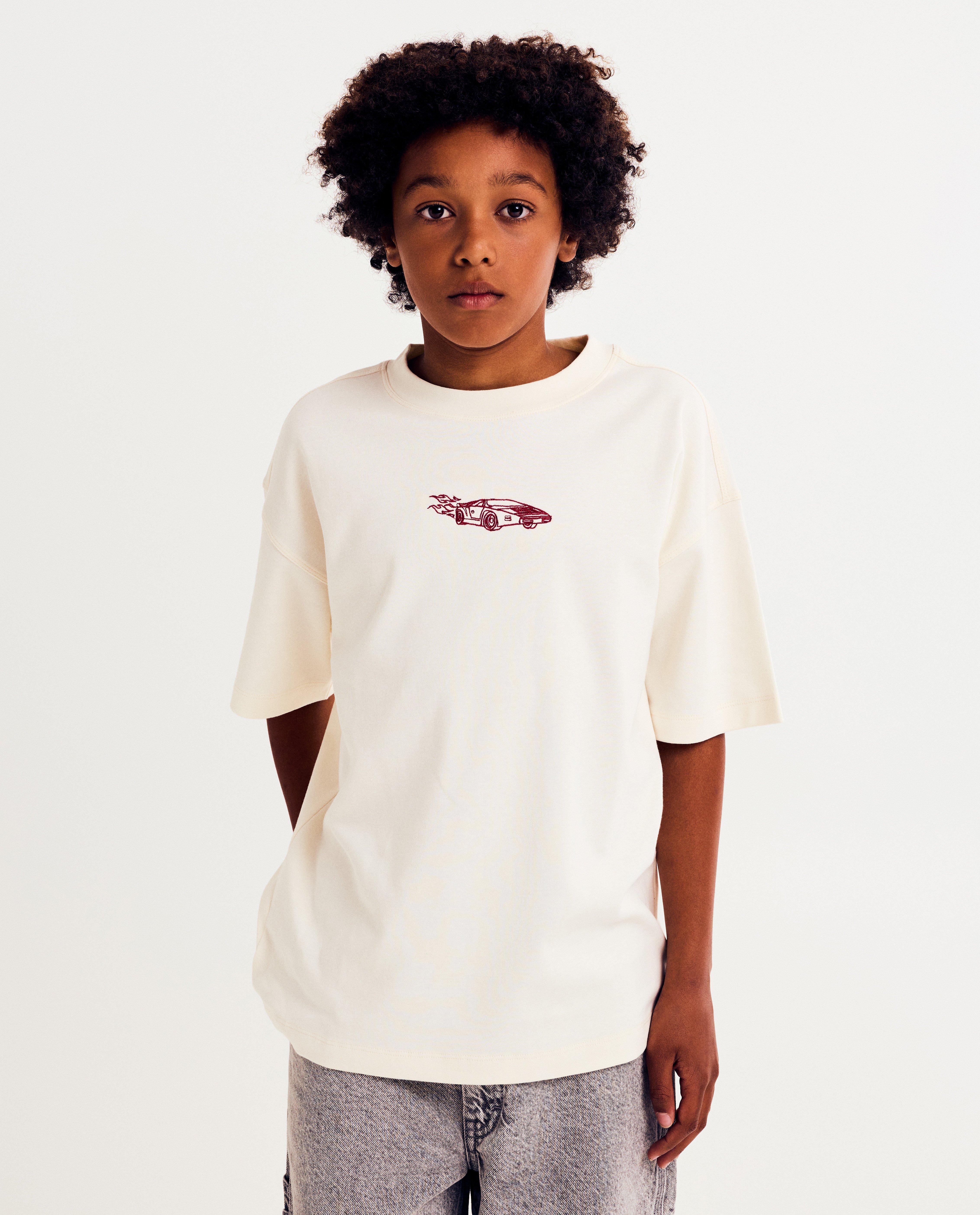 T-shirt met geborduurde auto, loose fit