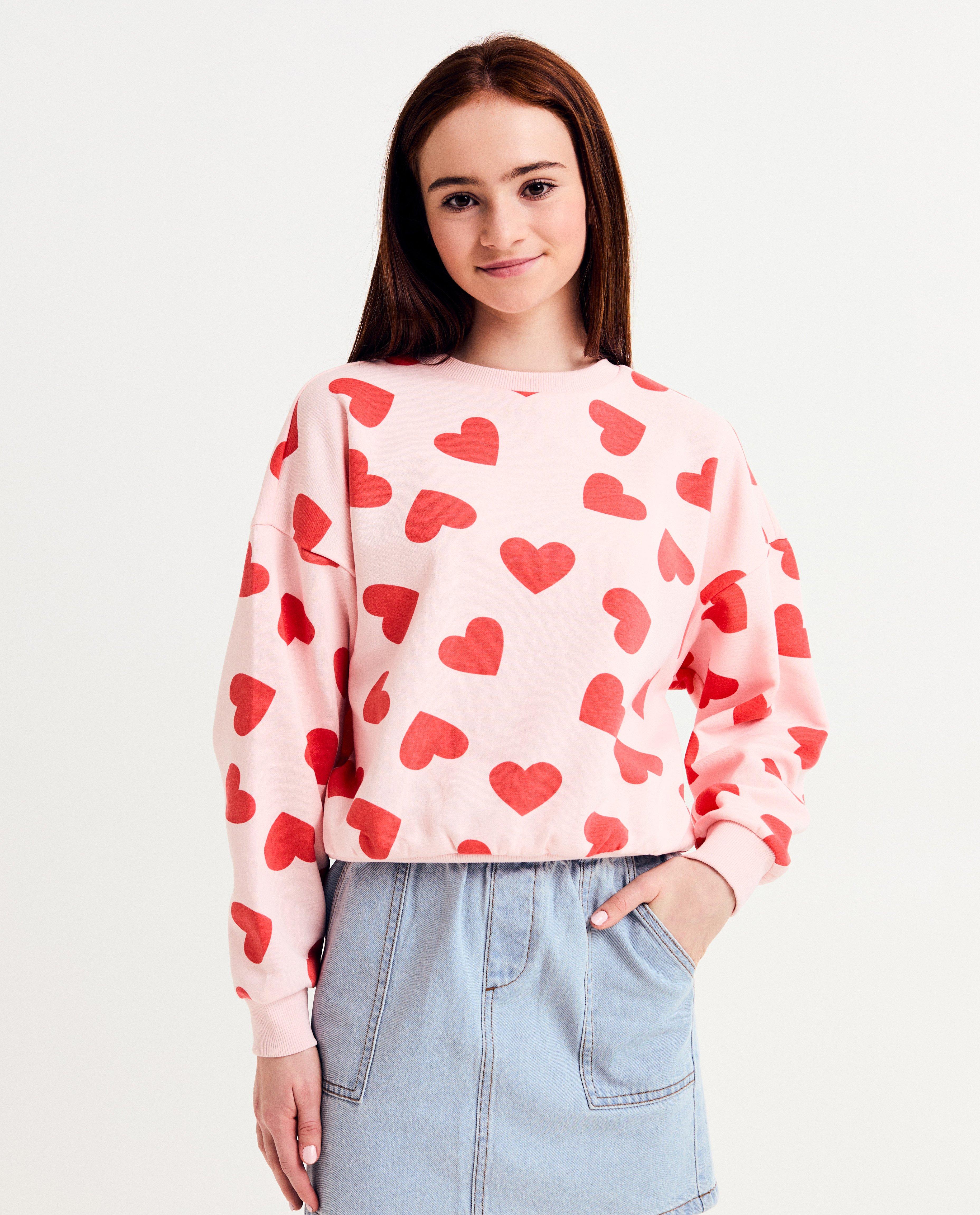 Sweater met hartjesprint, oversized fit - null - Besties