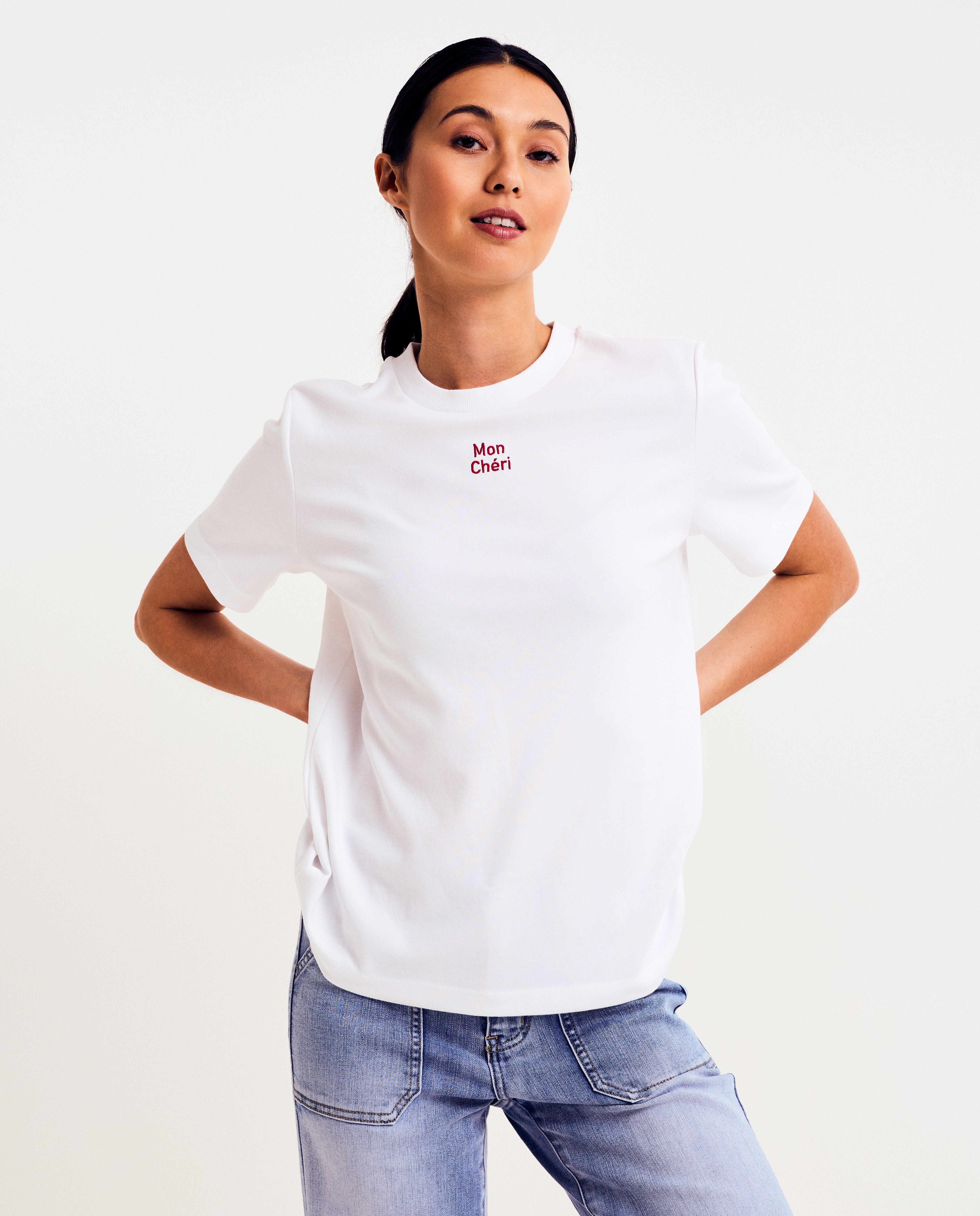 T-shirt met geborduurd opschrift, relaxed fit - null - Sora