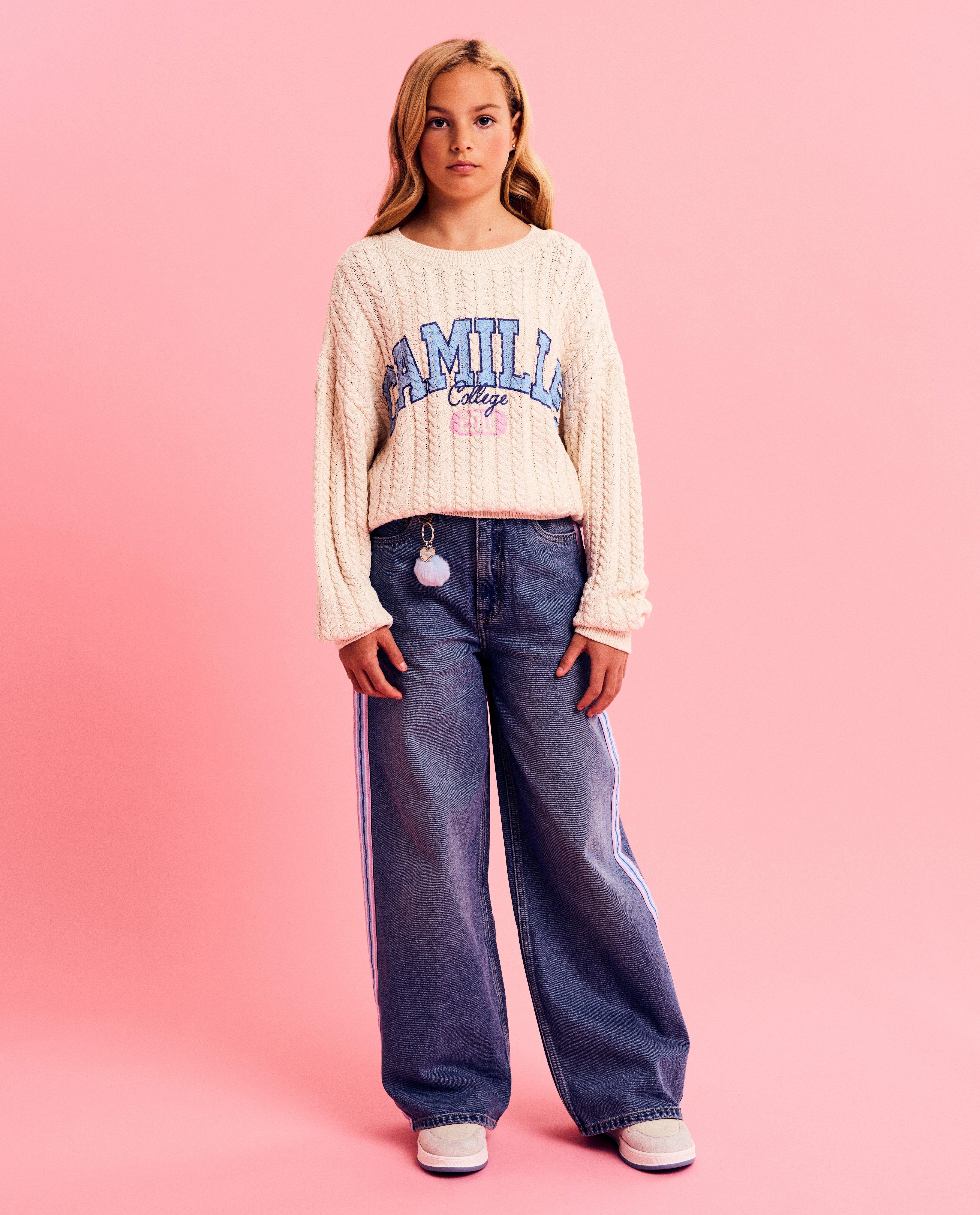 Jeans met sierbiezen en sleutelhanger, wide leg fit, 116-164