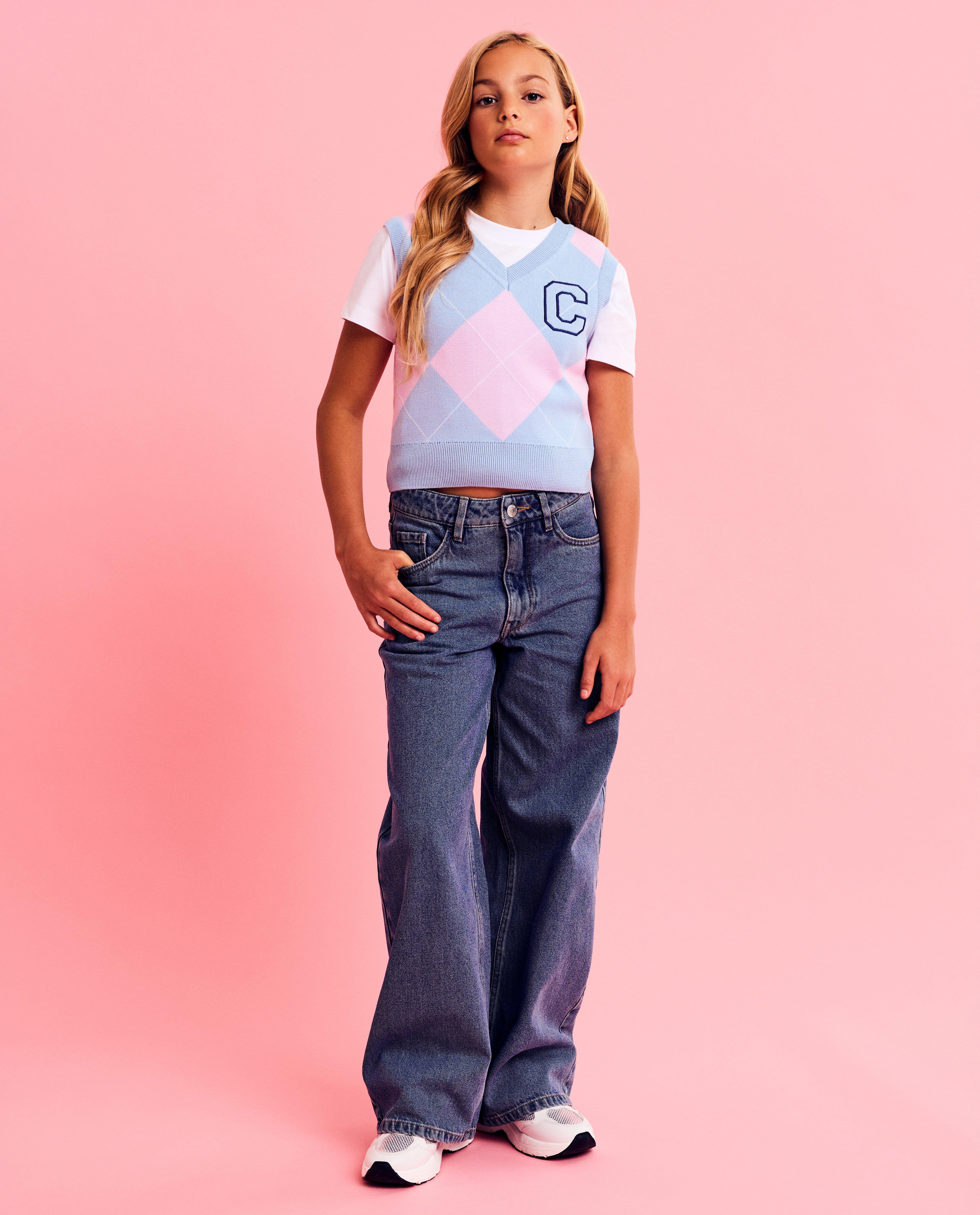 Jeans met geborduurd opschrift, wide fit, 116-164