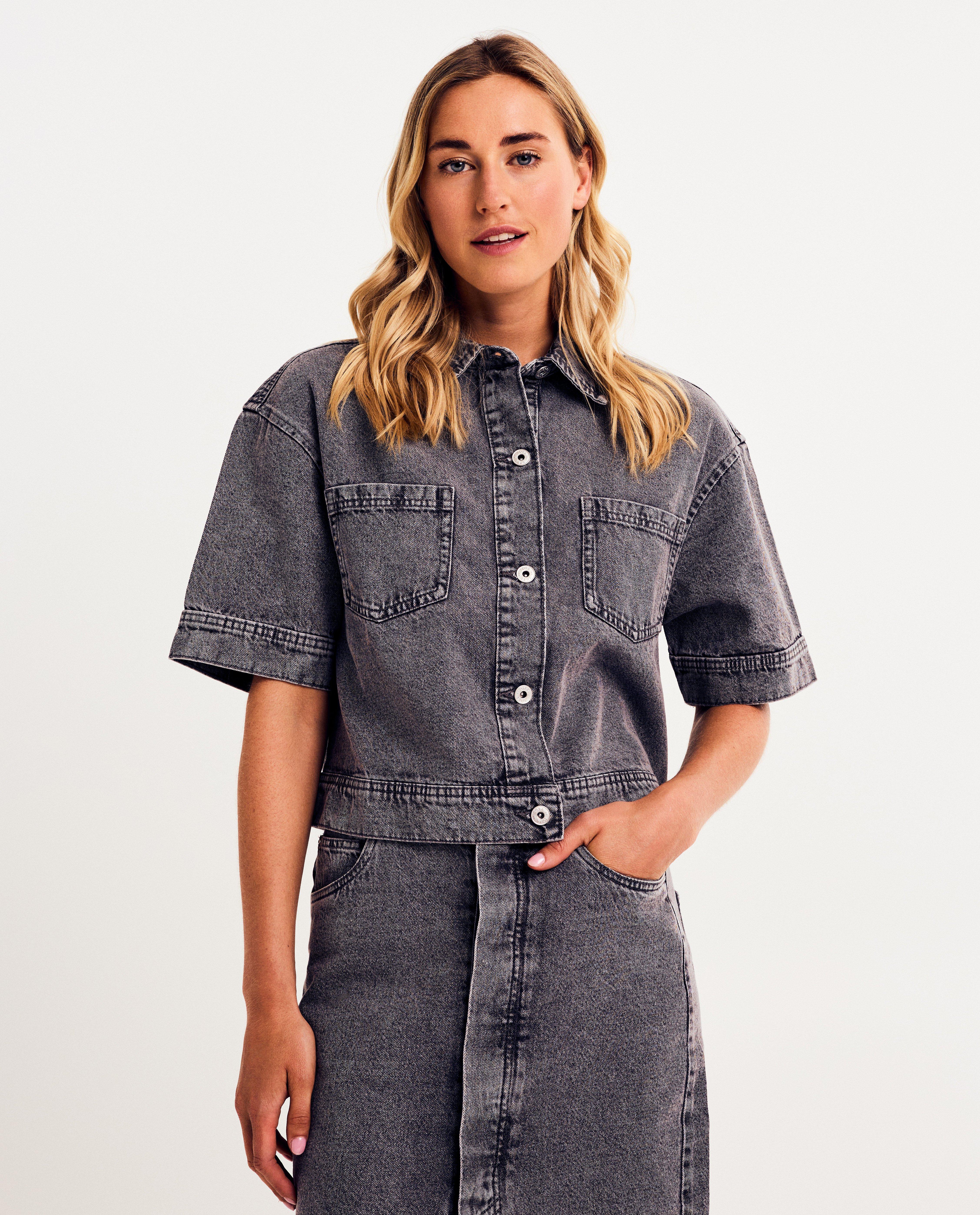Hemden - Donkergrijs jeanshemd, oversized fit