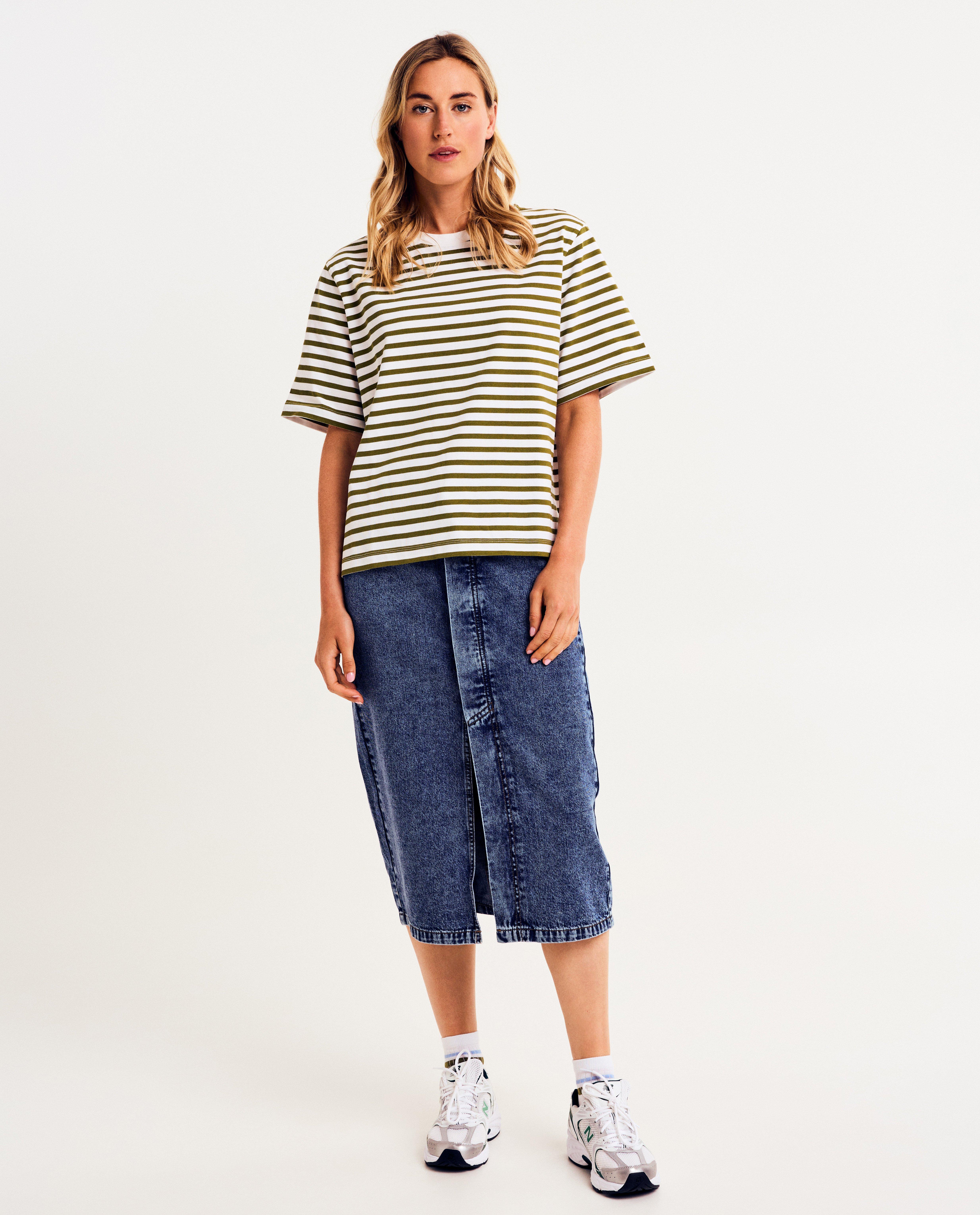 Donkergrijze jeansrok, straight fit