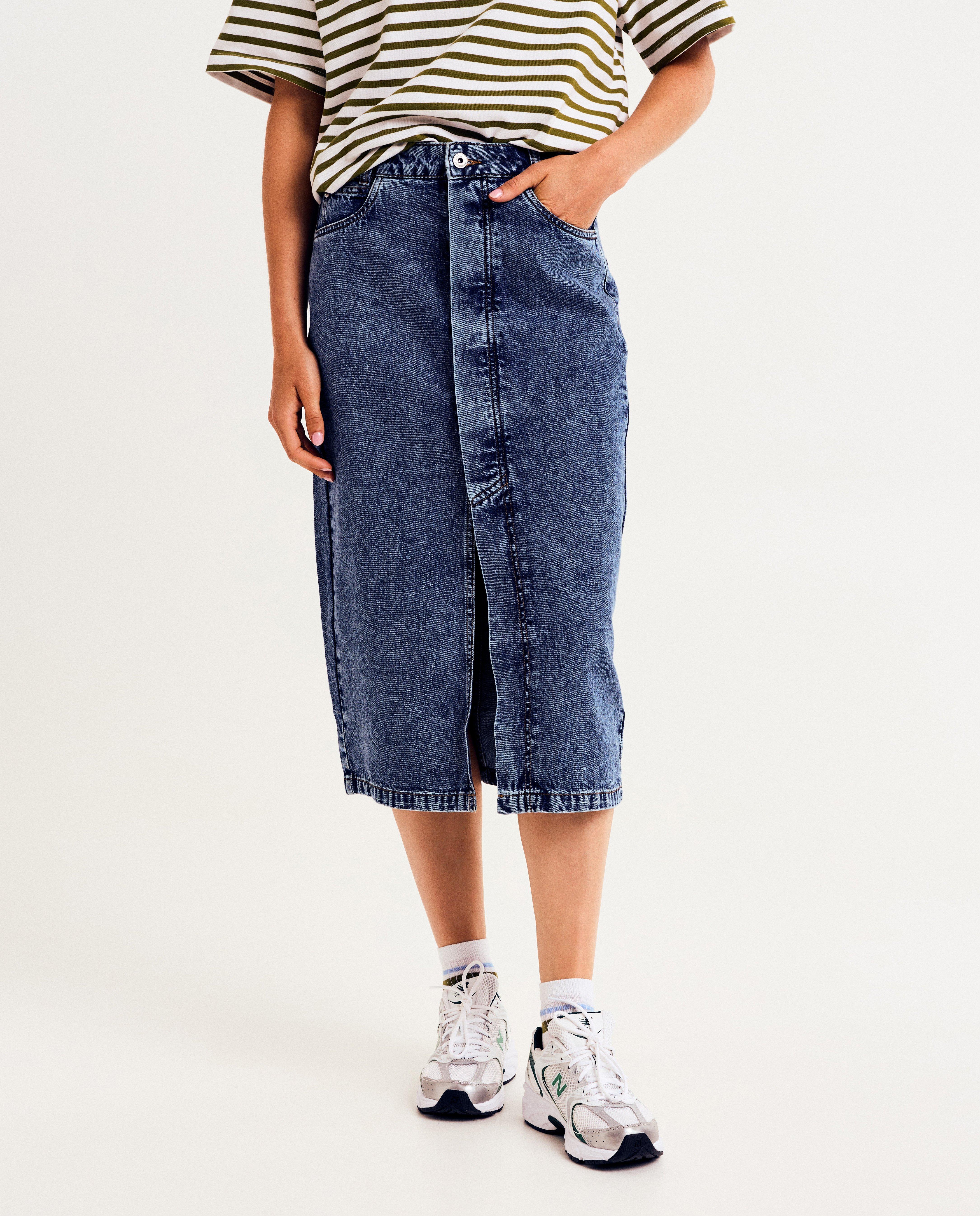 Rokken - Donkergrijze jeansrok, straight fit