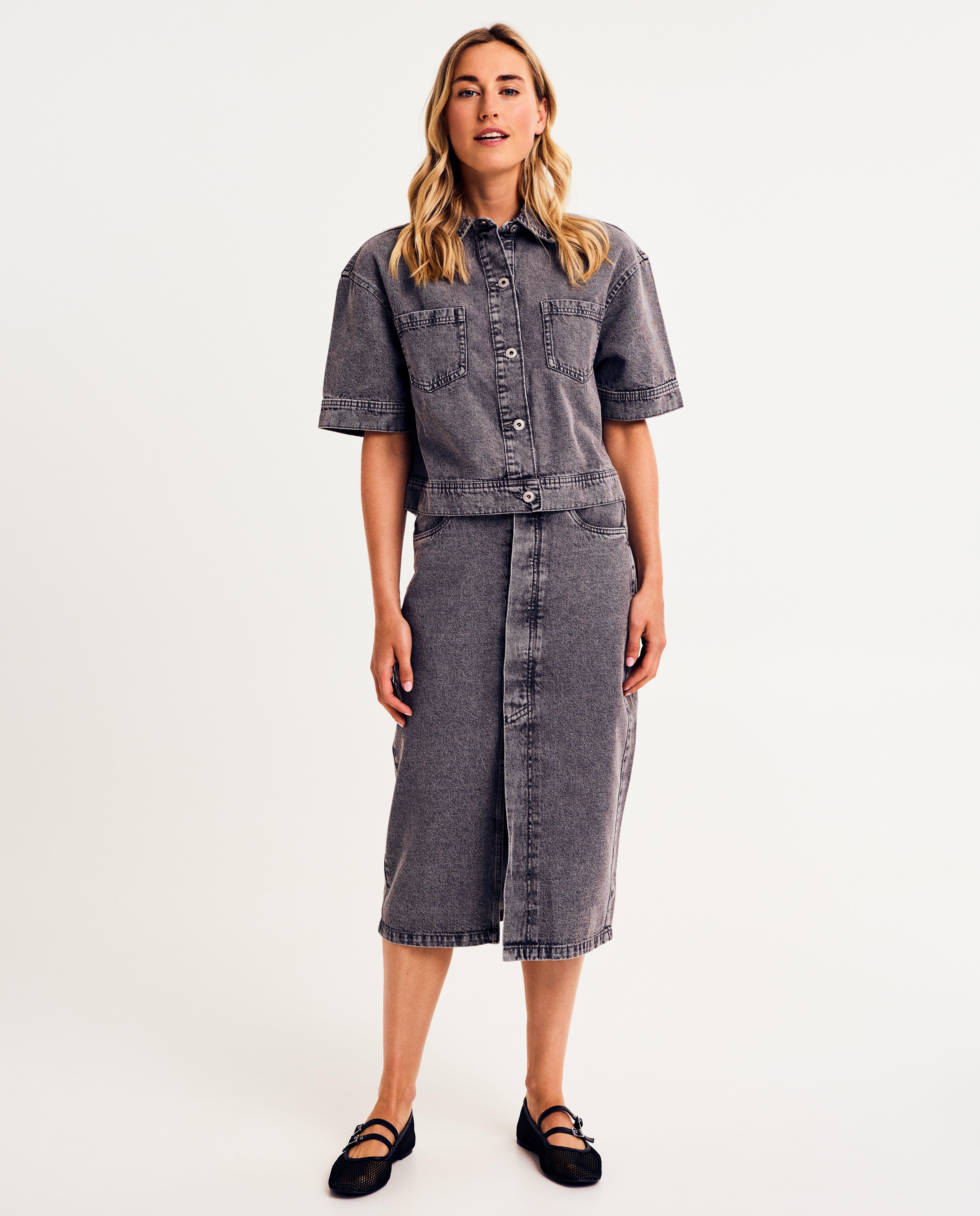 Rokken - Donkergrijze jeansrok, straight fit