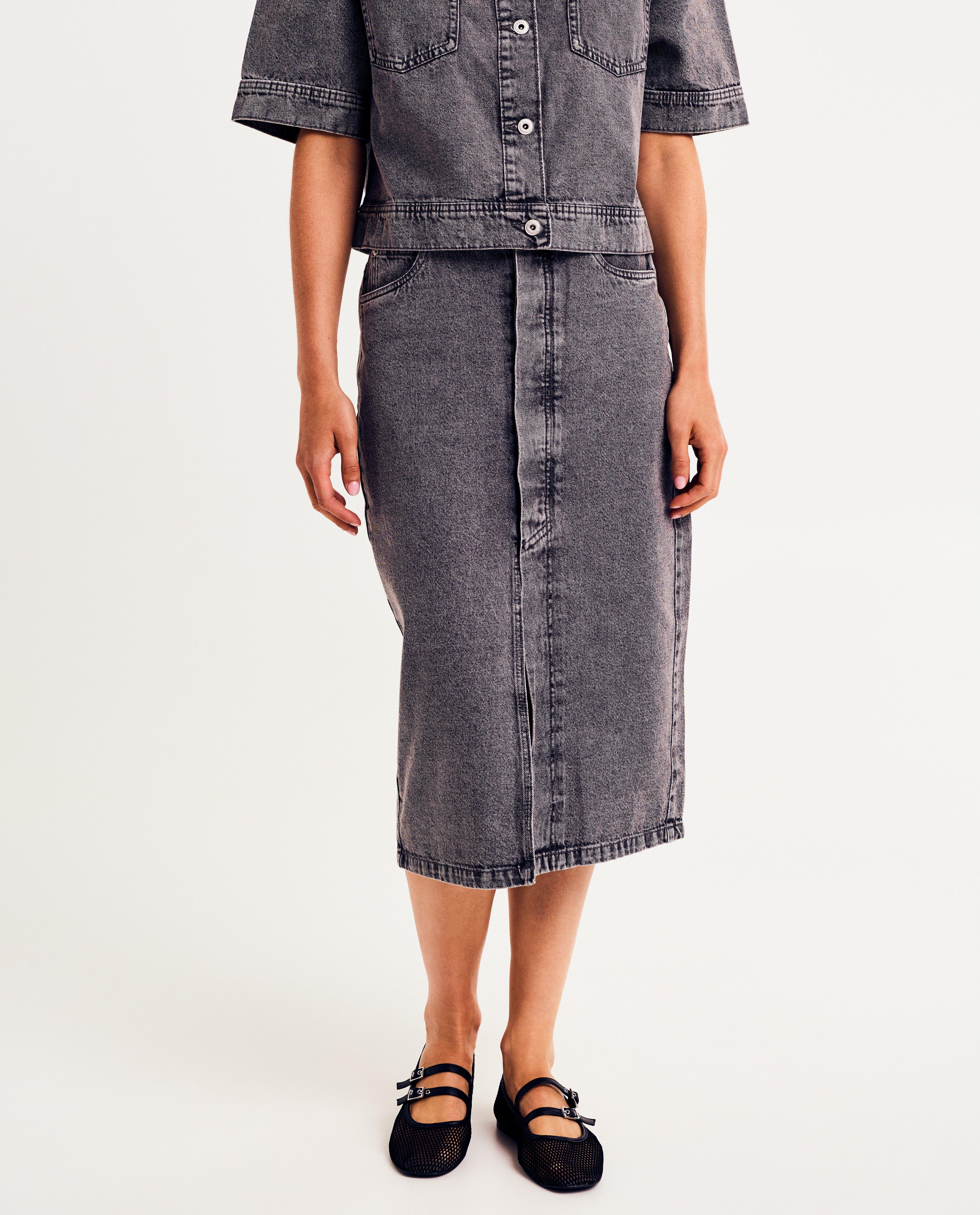 Rokken - Donkergrijze jeansrok, straight fit
