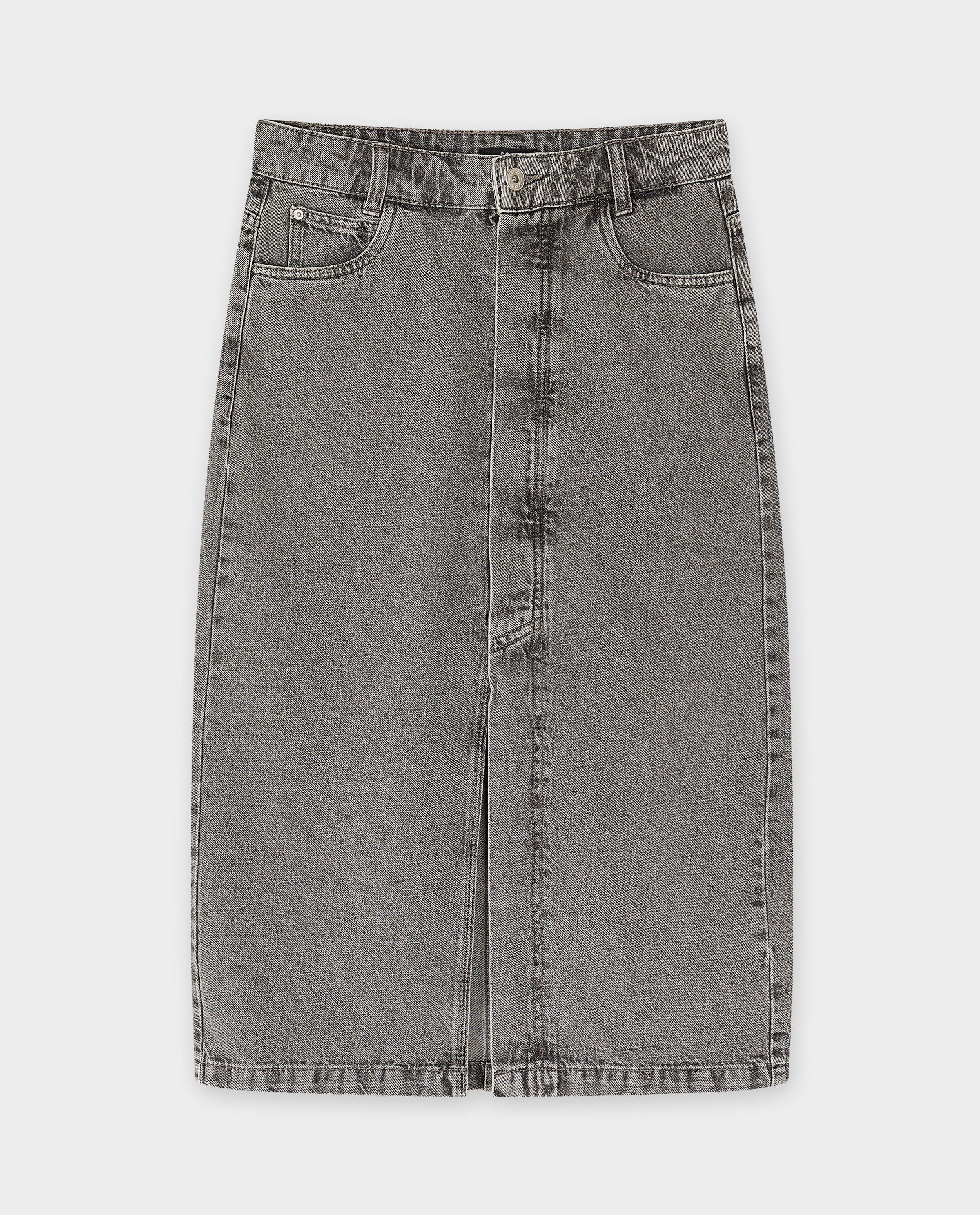 Rokken - Donkergrijze jeansrok, straight fit