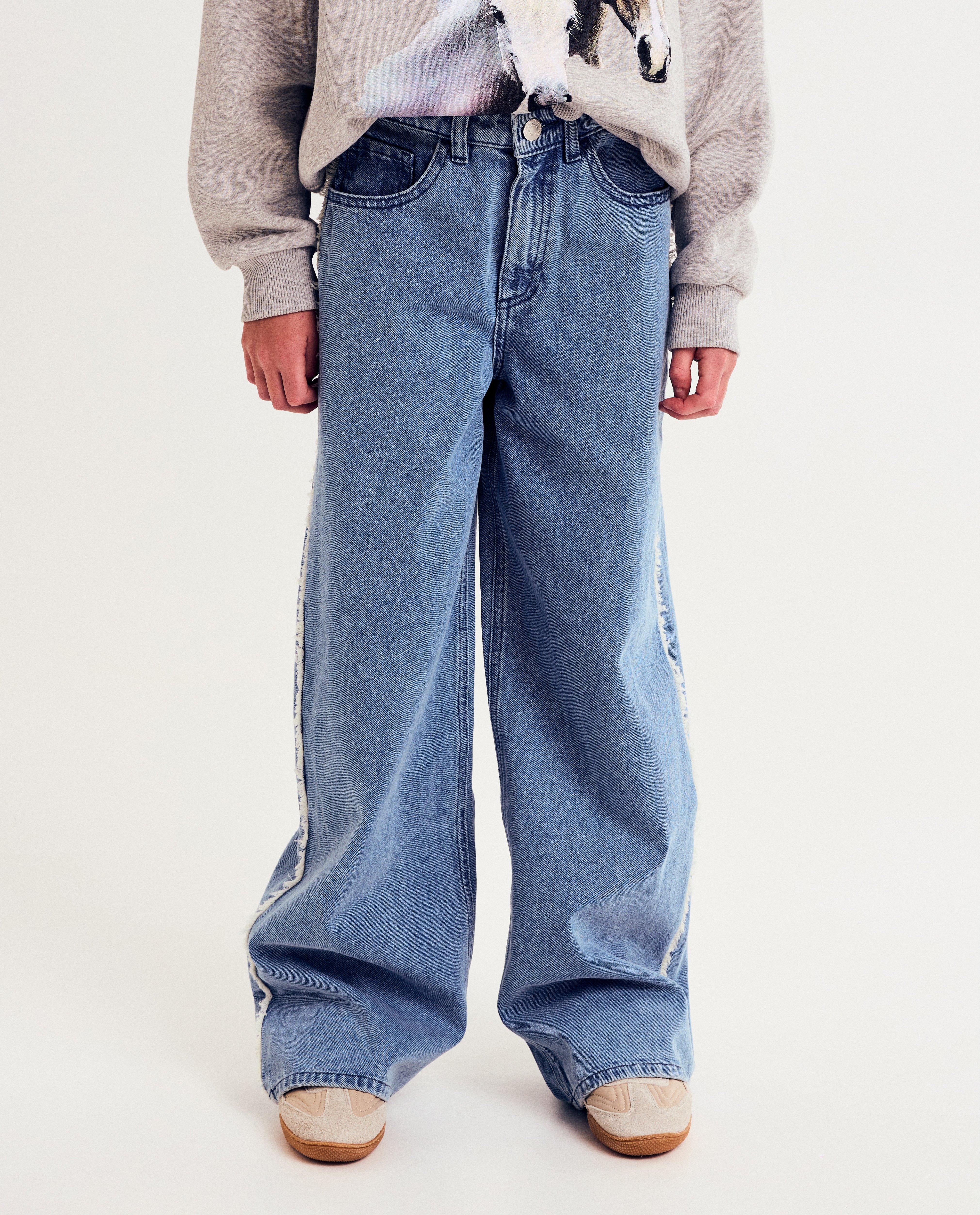 Jeans - Blauwe jeans met franjes, wide fit