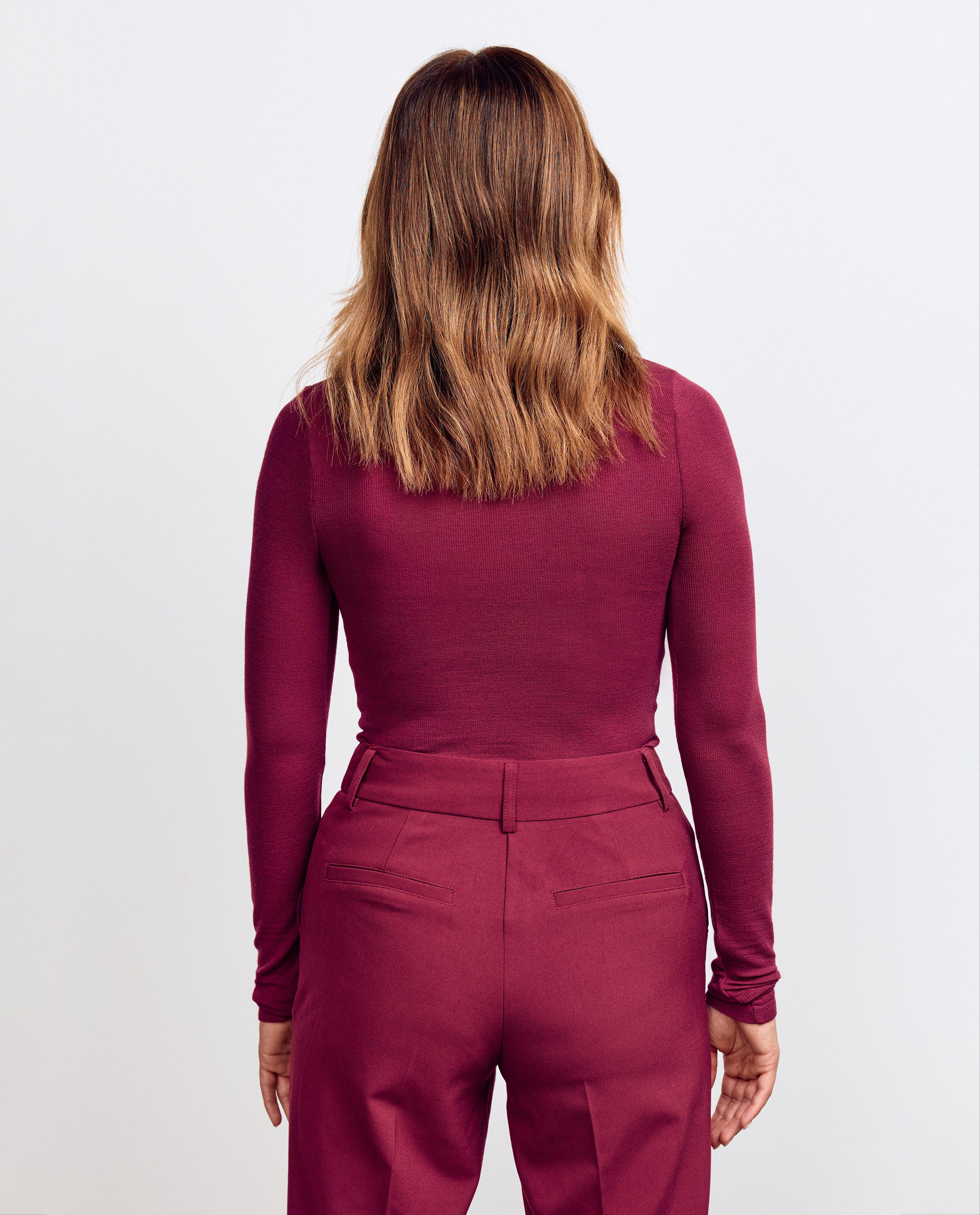 T-shirts - Burgundy longsleeve met fijne rib