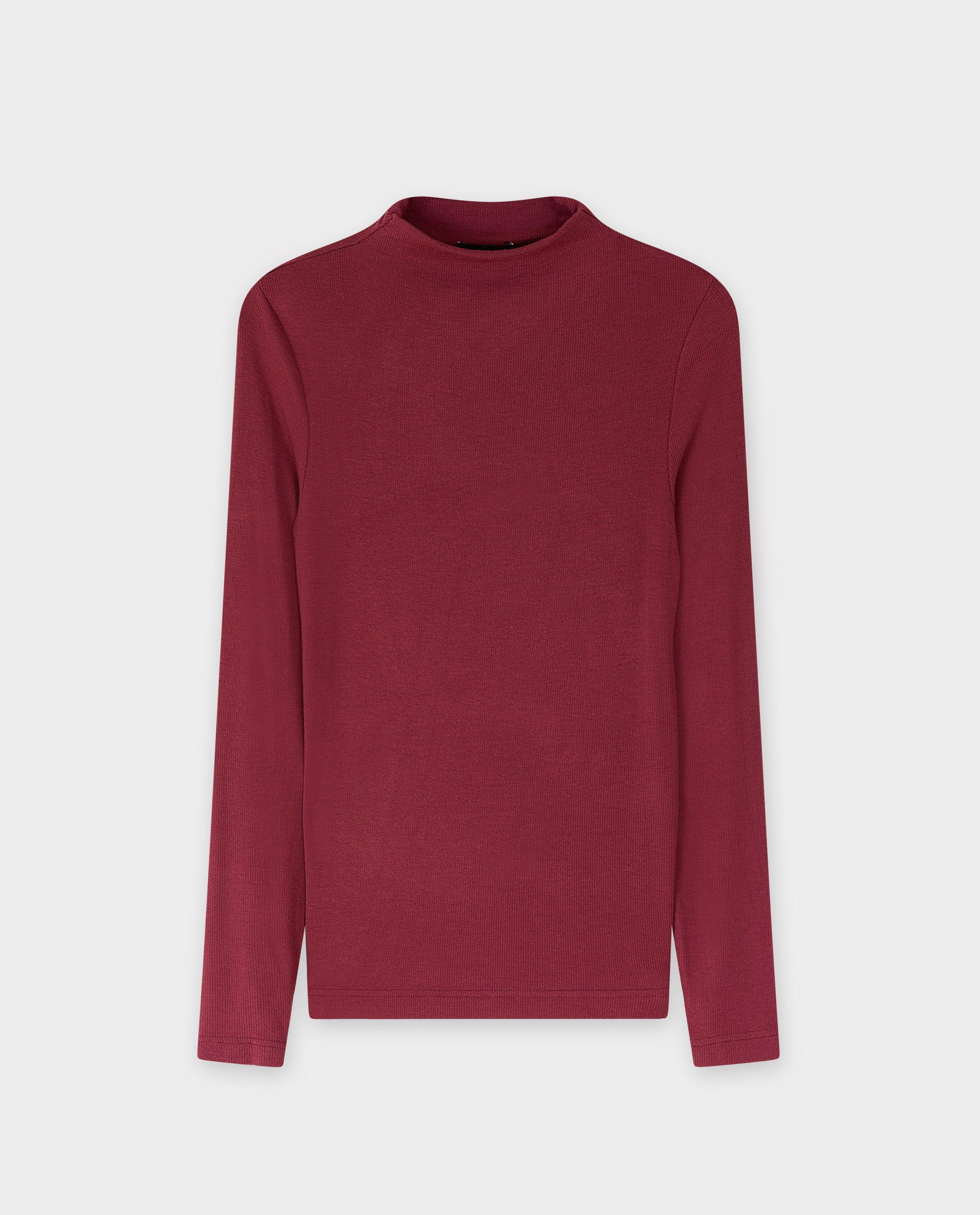T-shirts - Burgundy longsleeve met fijne rib