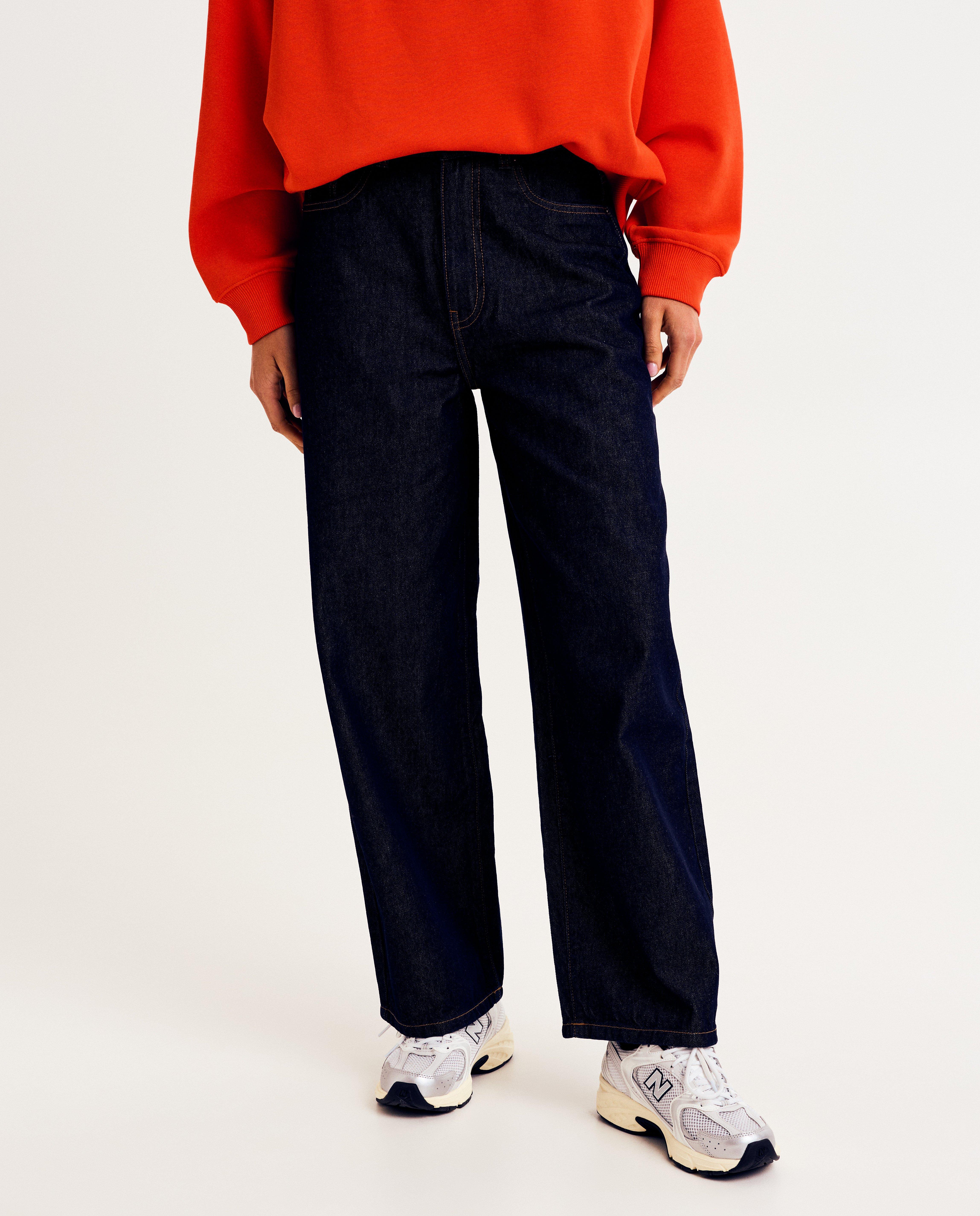 Jeans - Donkerblauwe jeans van raw denim, baggy fit