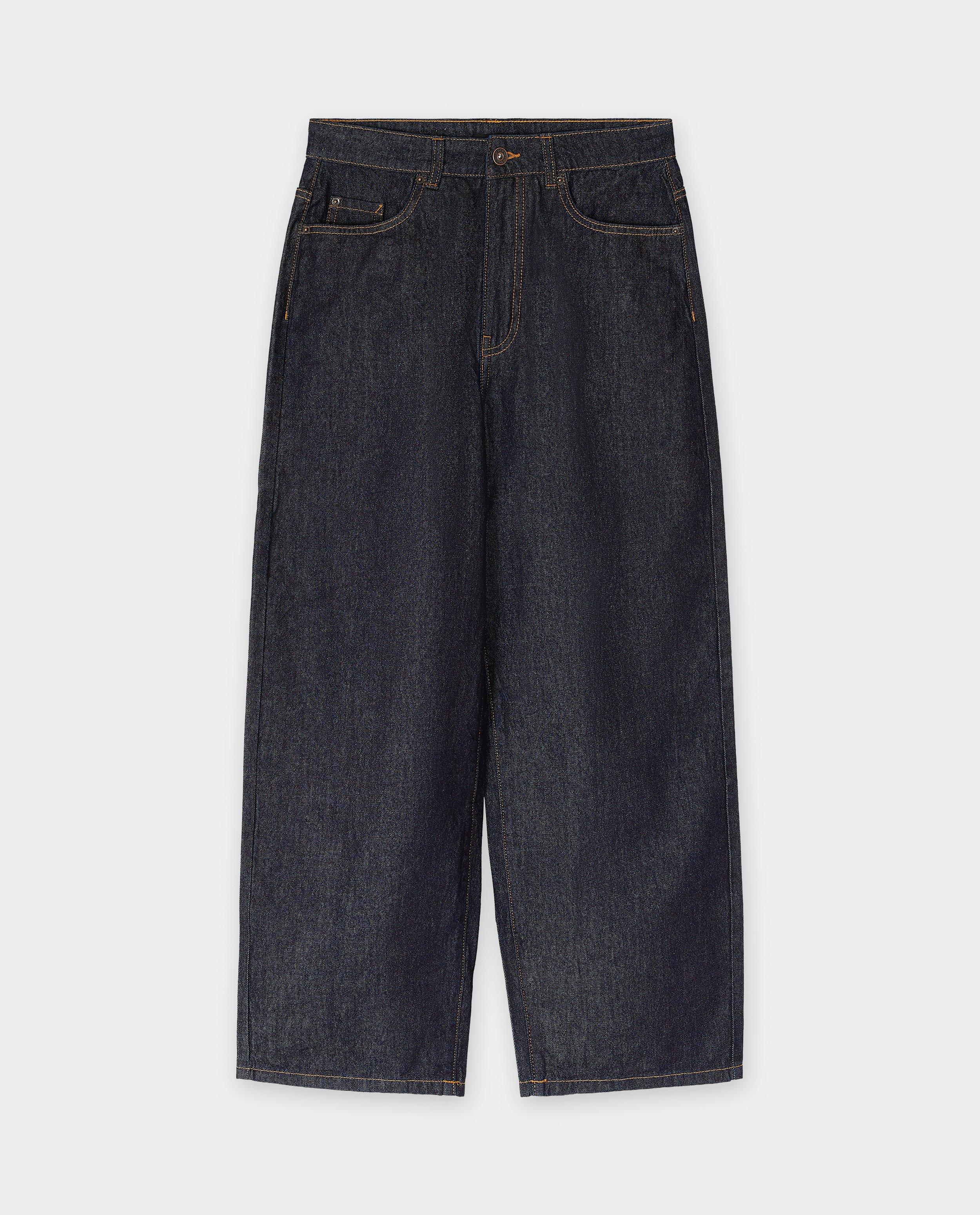 Jeans - Donkerblauwe jeans van raw denim, baggy fit