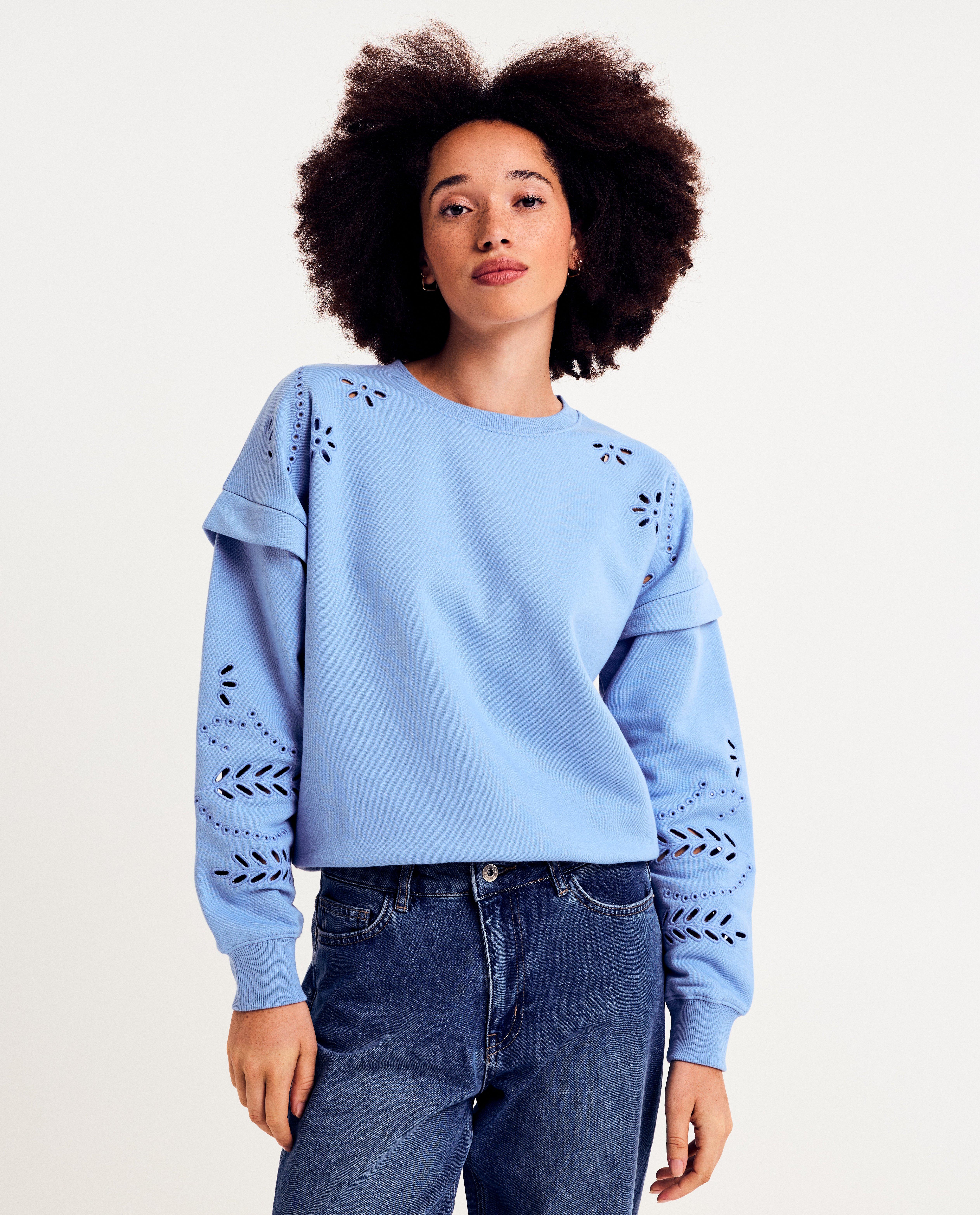 Sweat avec de la broderie anglaise - D&eacute;tails du produit - bleu clair - image num&eacute;ro 1